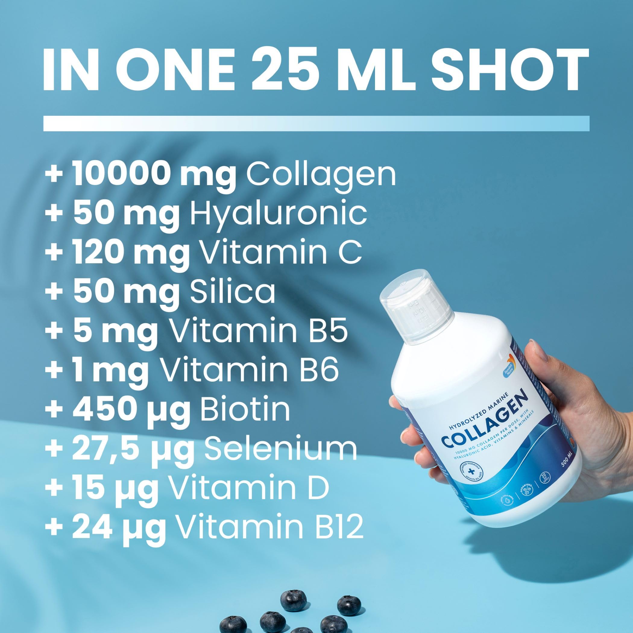 Swedish Nutra 10,000 mg Hydrolyzed Marine Collagen Liquid Supplement - 500 ml, 20 Day Supply | Hyaluronic Acid, Biotin & Vitamin C for Healthy Hair, Skin, Nails & Joints | For Men & Women | Sugar-Free Swedish NutraAu supplements