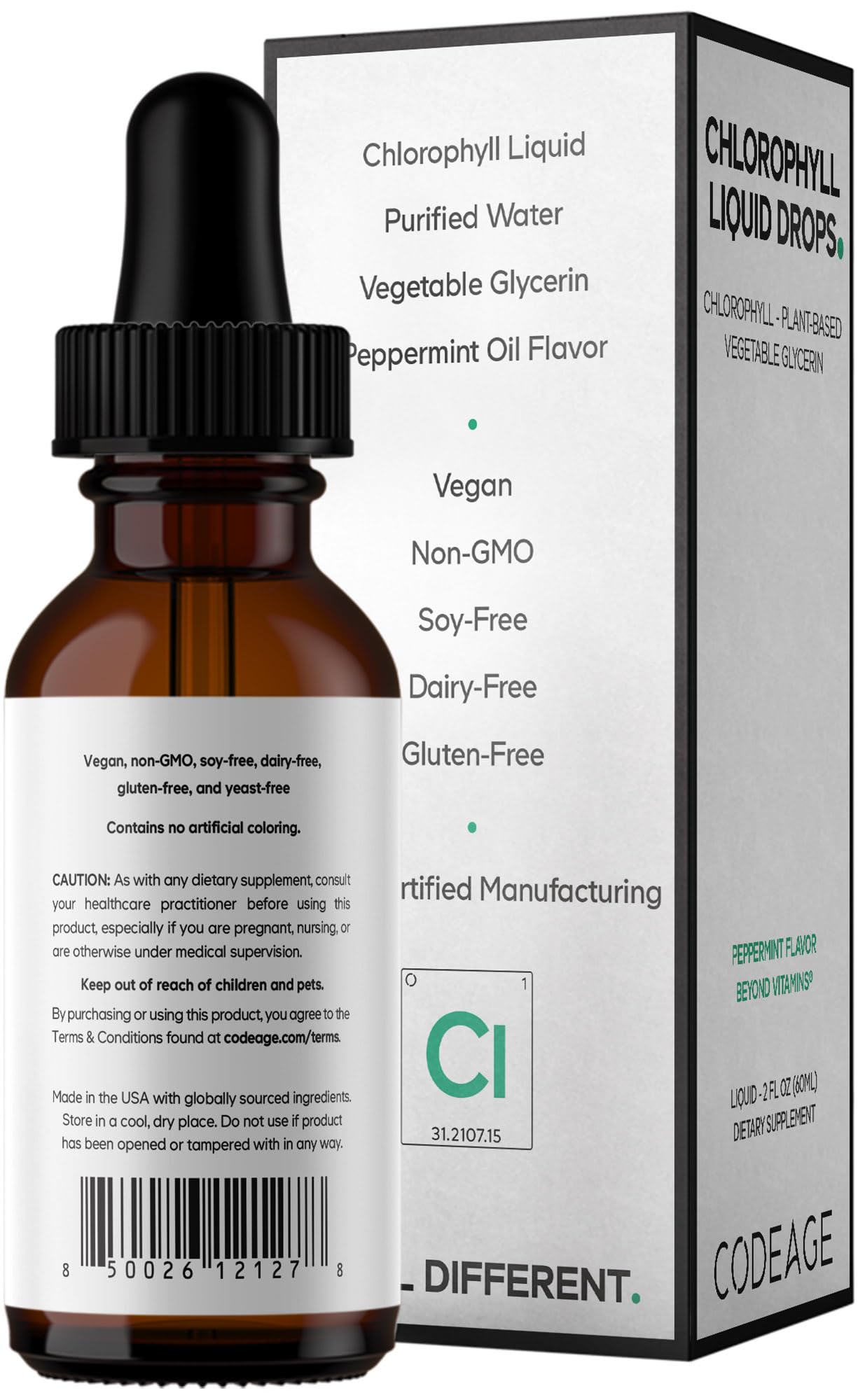 Codeage Chlorophyll Liquid Drops Supplement - Vegan Chlorophyll 50 mg per Serving, Organic Peppermint Flavor Clorofila Drink - Non-GMO, Gluten-Free, Vegan - 2 fl oz CodeageAu supplements