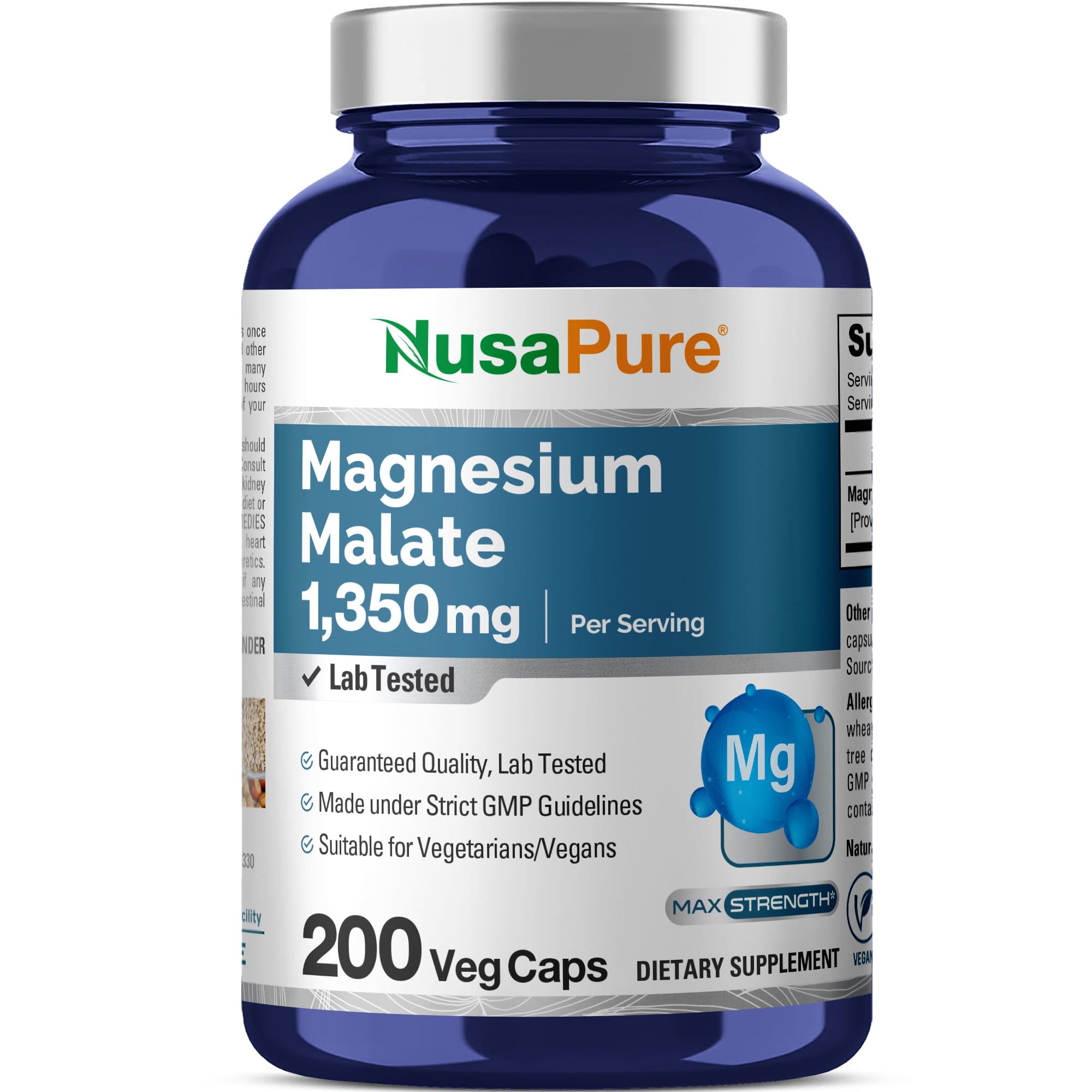 NusaPure Magnesium Malate 1350mg 200 Veggie Capsules (Vegan, Non-GMO, Vegan) NusaPureAu supplements