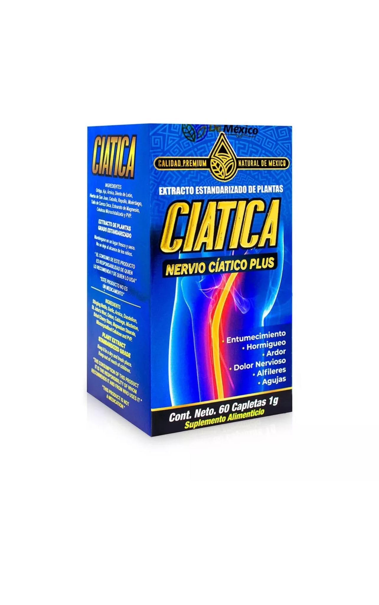 Set con Suplemento Ciatico Tratamiento Nervio Plus 60 Capsulas + Gel Extra Fuerte Ciatica 250 grs. Natural de Mexico/Entumecimiento, Hormigueo, Ardor, Dolor Nervioso, Alfileres o Agujas. (2) GenericAu supplements