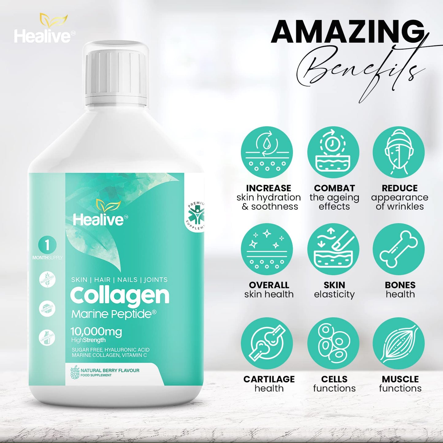 HEALIVE Marine Collagen Peptides - Skin, Hair, Nail & Joint, Support Against Premature Ageing HEALIVEUS supplements