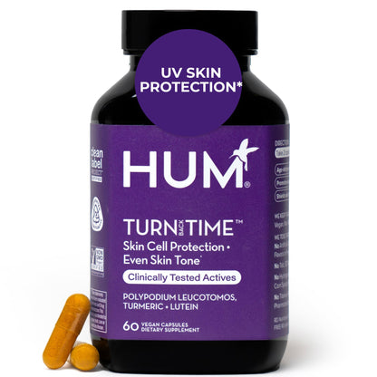 HUM Turn Back Time Turmeric Supplement for Youthful Looking Skin Support with Green Tea Extract, Lutein & Polyphenols, Skin Care Aging & Collagen Support Capsules for Even Tone, 60 Vegan Capsules HUMUS supplements