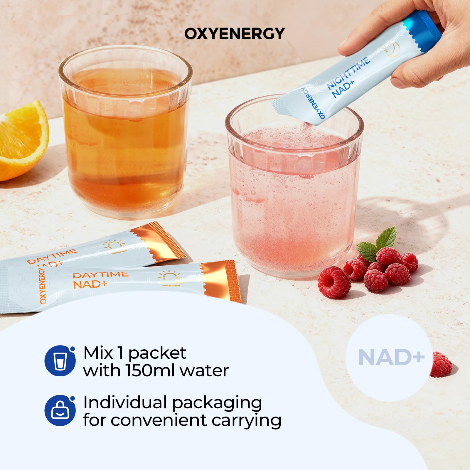 OxyEnergy NAD Supplement 1550 mg-Daytime Nicotinamide Riboside + Nighttime L-Tryptophan with Resveratrol, Glutathione, PQQ, 24-Hour Nonstop Energy, Anti-Aging & Cellular Renewal, 28 Packets OxyEnergyAu supplements