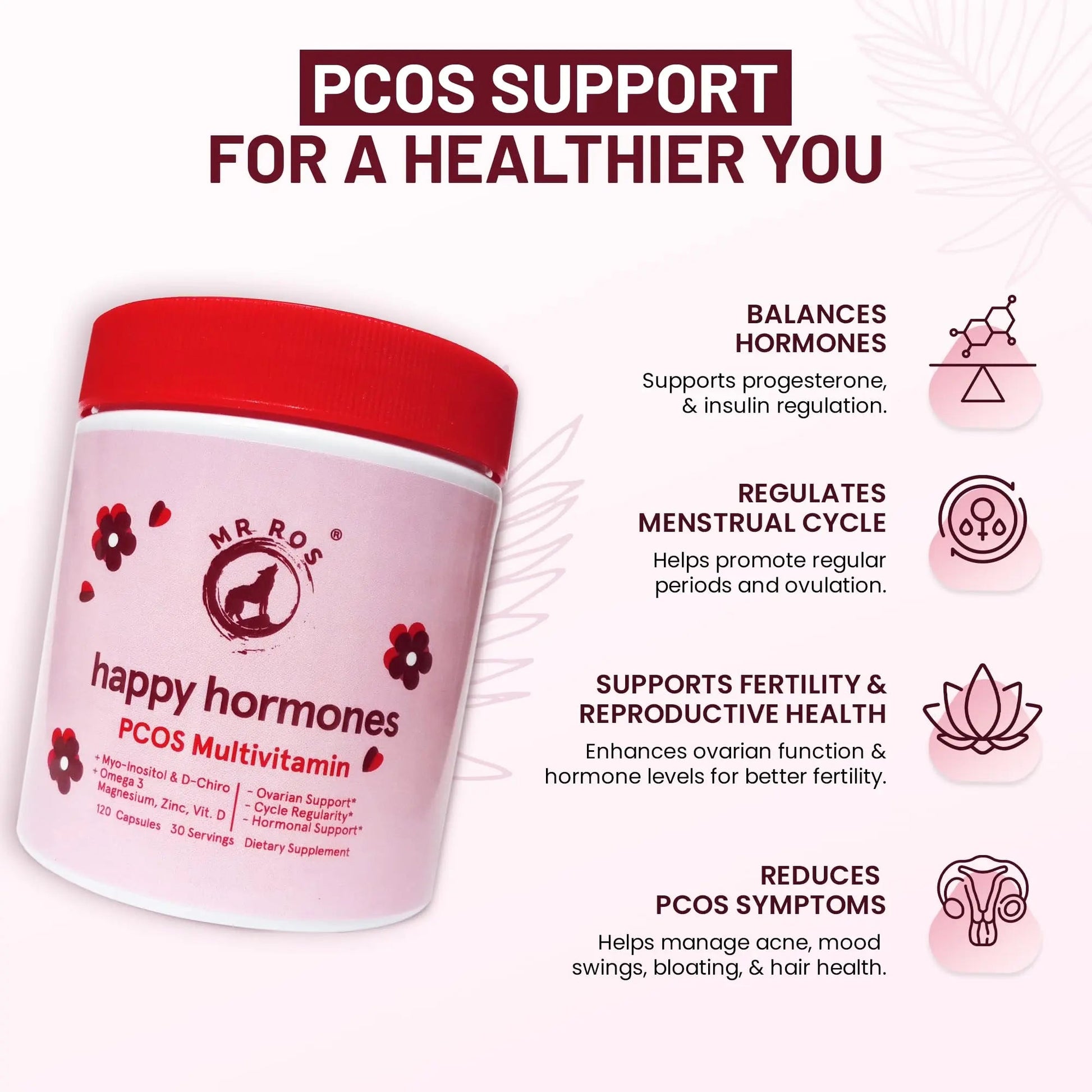 Mr Ros PCOS Multivitamin for Women – Happy Hormones Formula – Myo & D-Chiro Inositol 40:1, Omega-3, Vitamin D3, Zinc & Magnesium Mr RosAu supplements