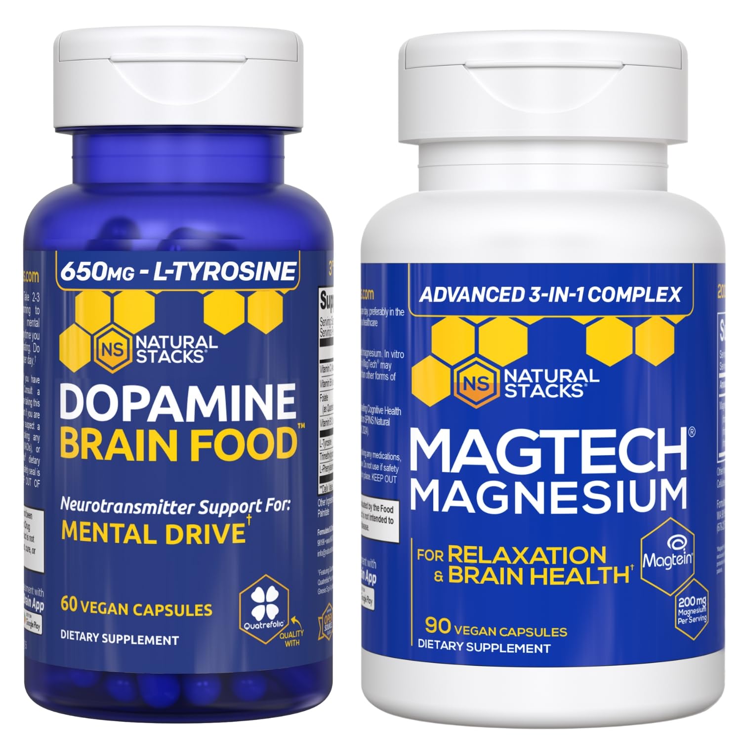 NATURAL STACKS Dopamine Brain Food + Magtech Magnesium Bundle - Chelated Magnesium Complex - Supports Brain Health & Mental Drive* - 150 Total Capsules NATURAL STACKSAu supplements