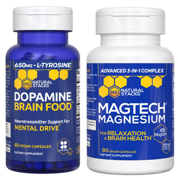 NATURAL STACKS Dopamine Brain Food + Magtech Magnesium Bundle - Chelated Magnesium Complex - Supports Brain Health & Mental Drive* - 150 Total Capsules NATURAL STACKSAu supplements