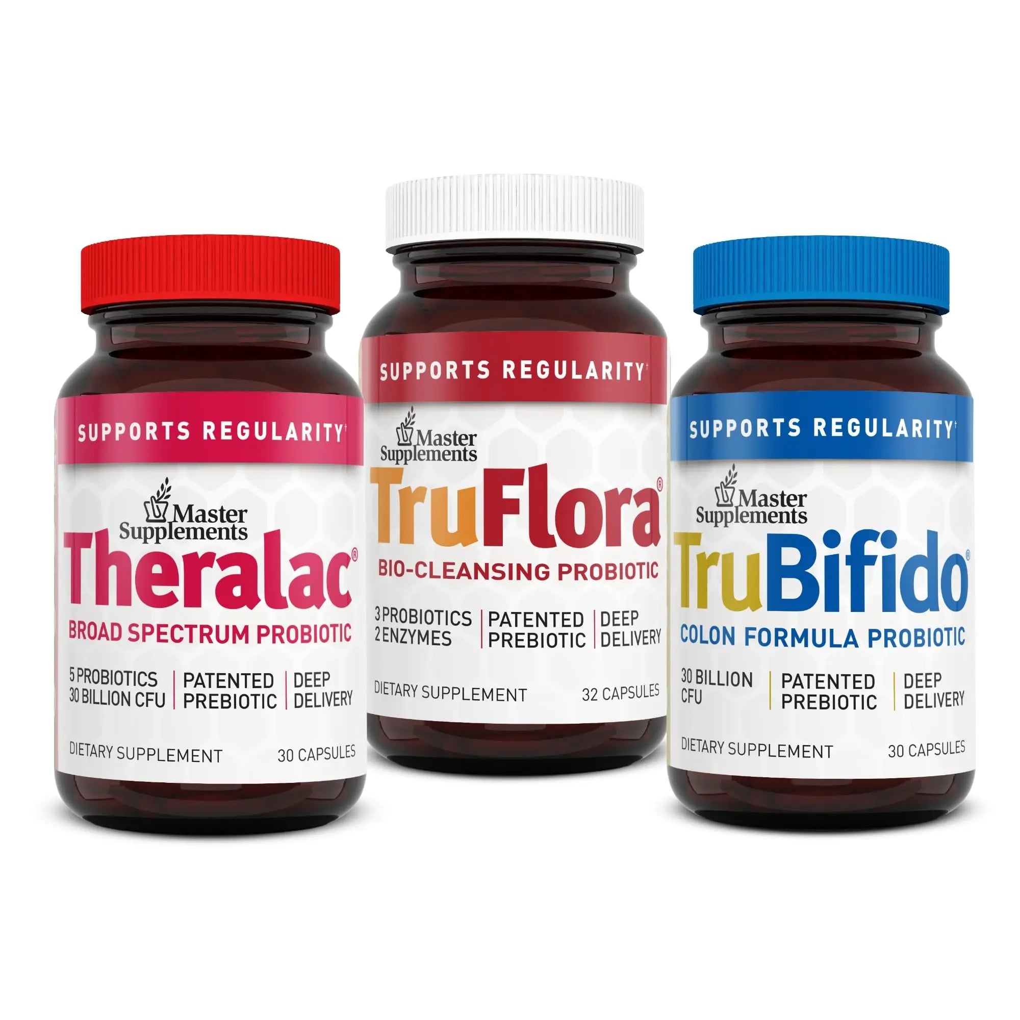 Master Supplements 30-Day Probiotic Gut Reset - Includes Theralac (30 ct.), TruBifido (30 ct.) & TruFlora (30 ct.) - Supports Optimal Gut Health - Gluten Free THERALACAu supplements