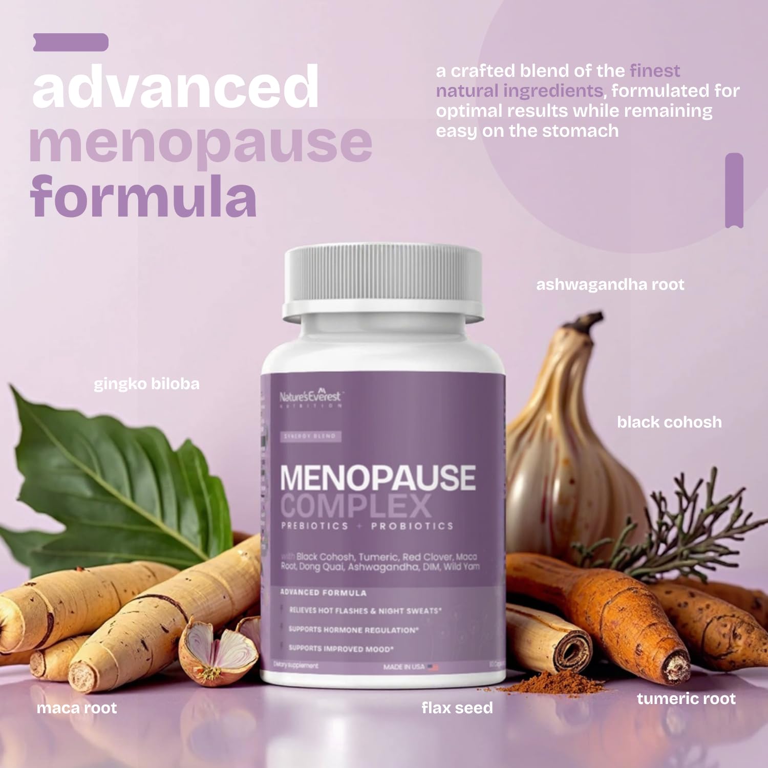 Complete Menopause Supplement for Women – Supports Hormone Balance, Hot Flashes, Night Sweats & Mood – with DIM, Black Cohosh, Dong Quai, Chasteberry, Pre & Probiotics – 90 Capsules – Made in USA Nature's EverestAu supplements