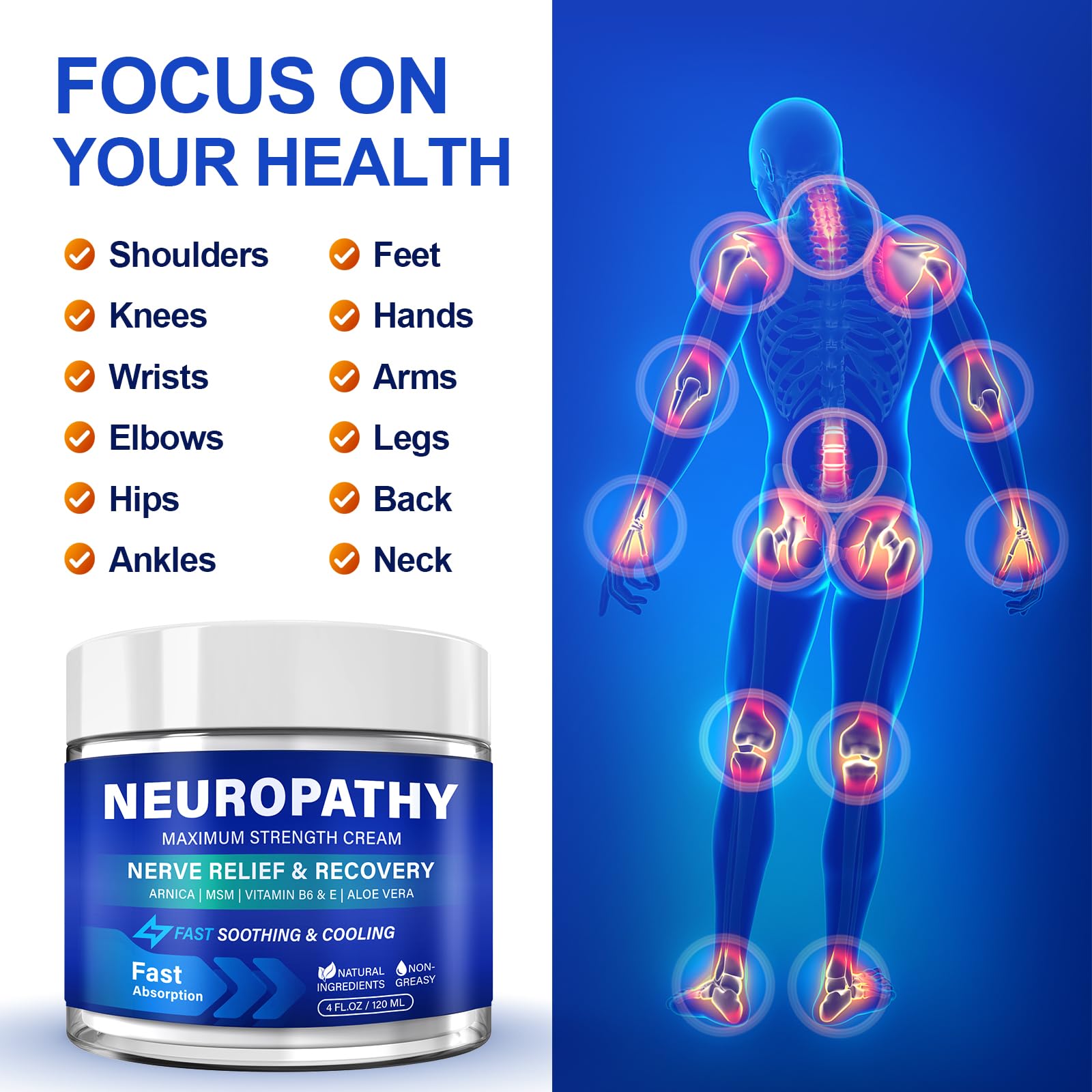 Neuropathy Nerve Relief Cream, Large 4 Oz, Nerve Savior for Neuropathy-Maximum Strength for Feet, Hands, Legs ＆ Toes, Neuropathy Cream with Arnica, Vitamin B6, Aloe Vera ＆ MSM, 120 ml TRPLKJEAu supplements