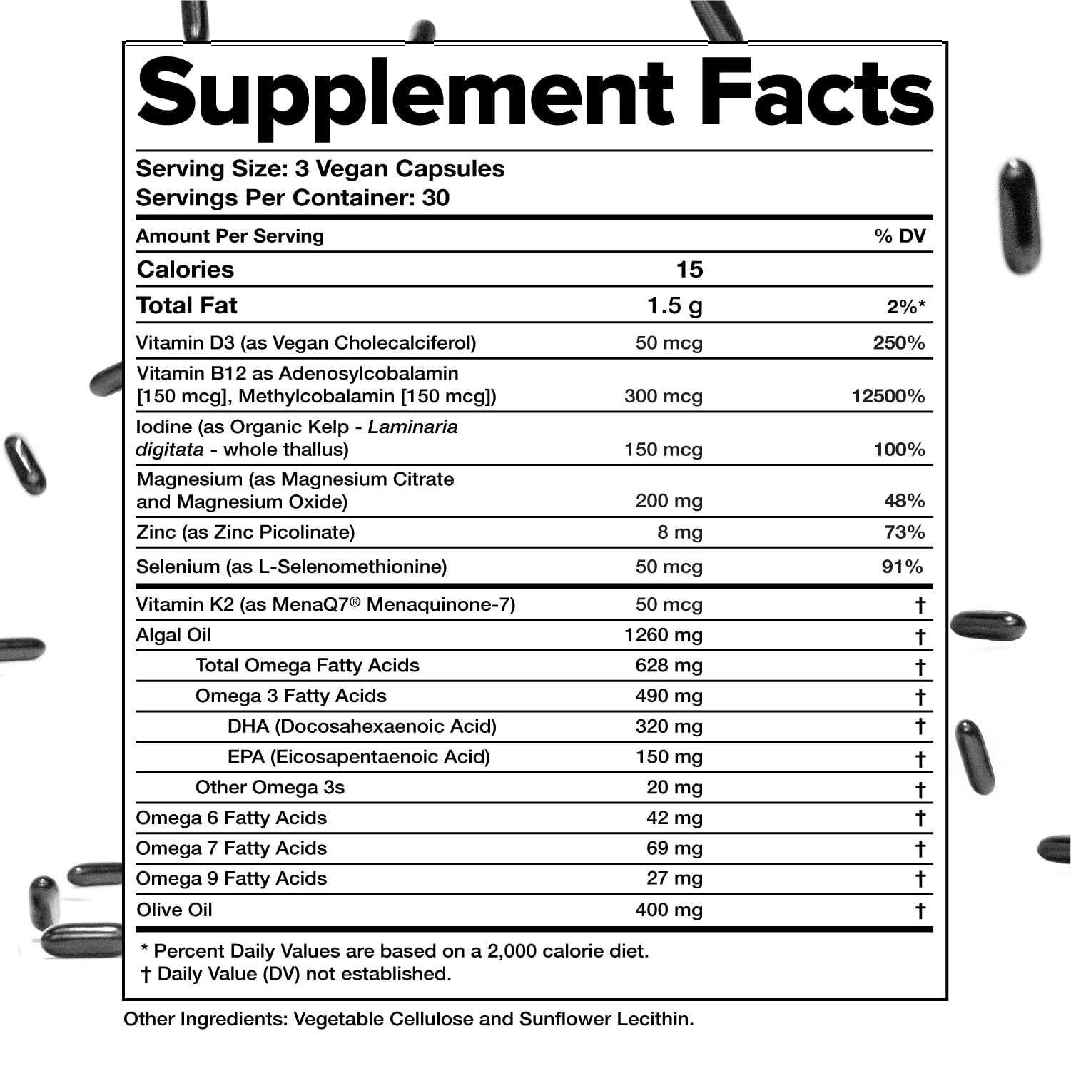 Complement Essential Vegan Multivitamin for Men & Women (30 Servings, 90 Capsules) with Omega-3 DHA & EPA, B12, Vitamin D3 & K2, Zinc, Selenium, Magnesium, Iodine - Supports Immunity & Overall Health ComplementAu supplements