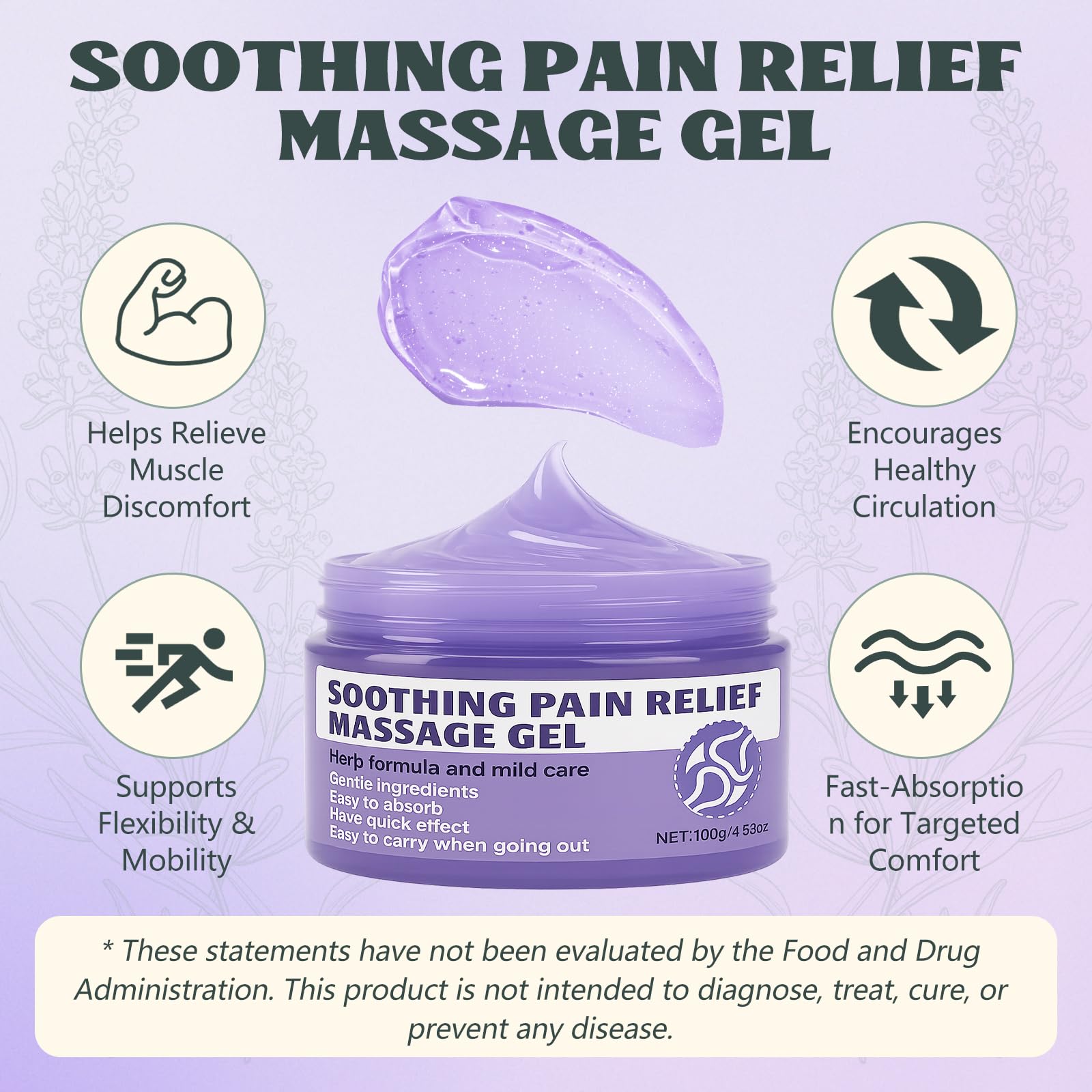 Soothing Massage Gel (100g) - Joint Relief Purple Gel, Natural Ingredients Soothing Relief Cream, Fast-Absorbing Jointgel Cream for Soothing Joint, Shoulder, Knee, Back, Lumbar & Muscle Stiffness VereclueAu supplements