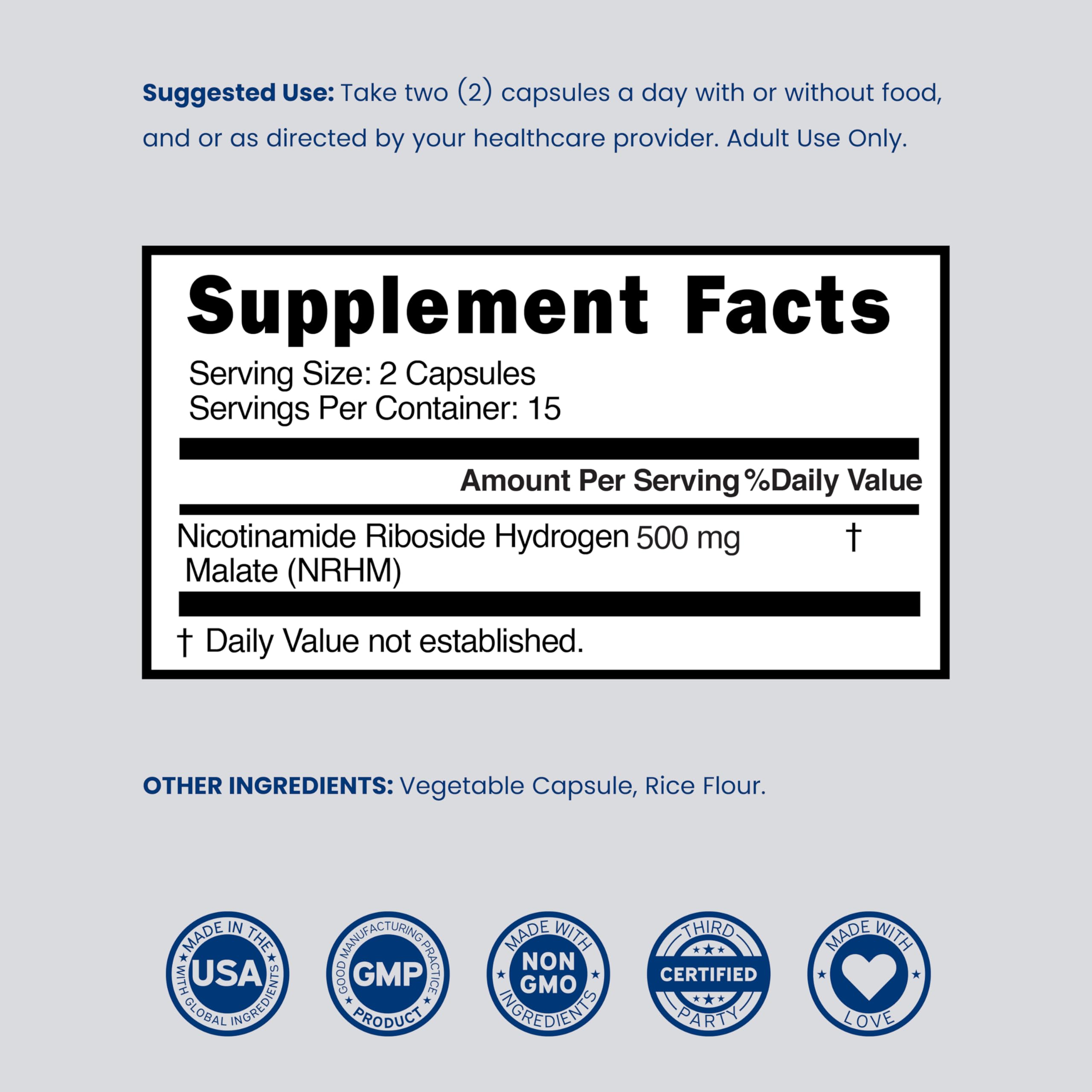 Nicotinamide Riboside 500mg (30 Count) NAD Supplement - NR Supplement For Women & Men to Support NAD+ Levels - NAD Booster - Third Party Tested - Vegan Safe, Non GMO & USA Made (30 Capsules) DORADO NUTRITIONAu supplements