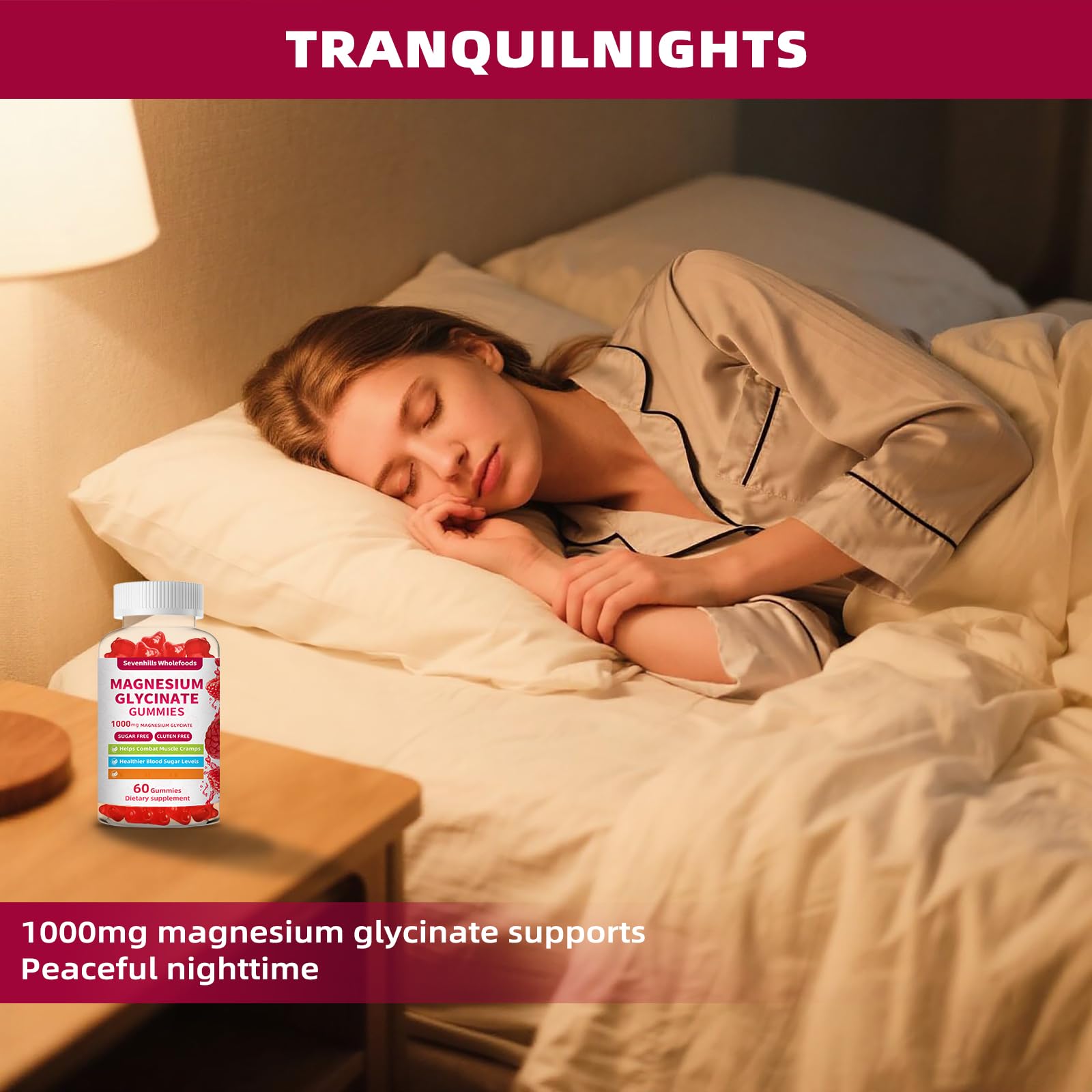 Magnesium Glycinate Gummies 1000mg - Sugar Free Magnesium Potassium Supplement for Relaxation, Calm, Stress Relief, and Sleep Support for Adults & Kids - 60 Raspberry Gummies Sevenhills WholefoodsAu supplements