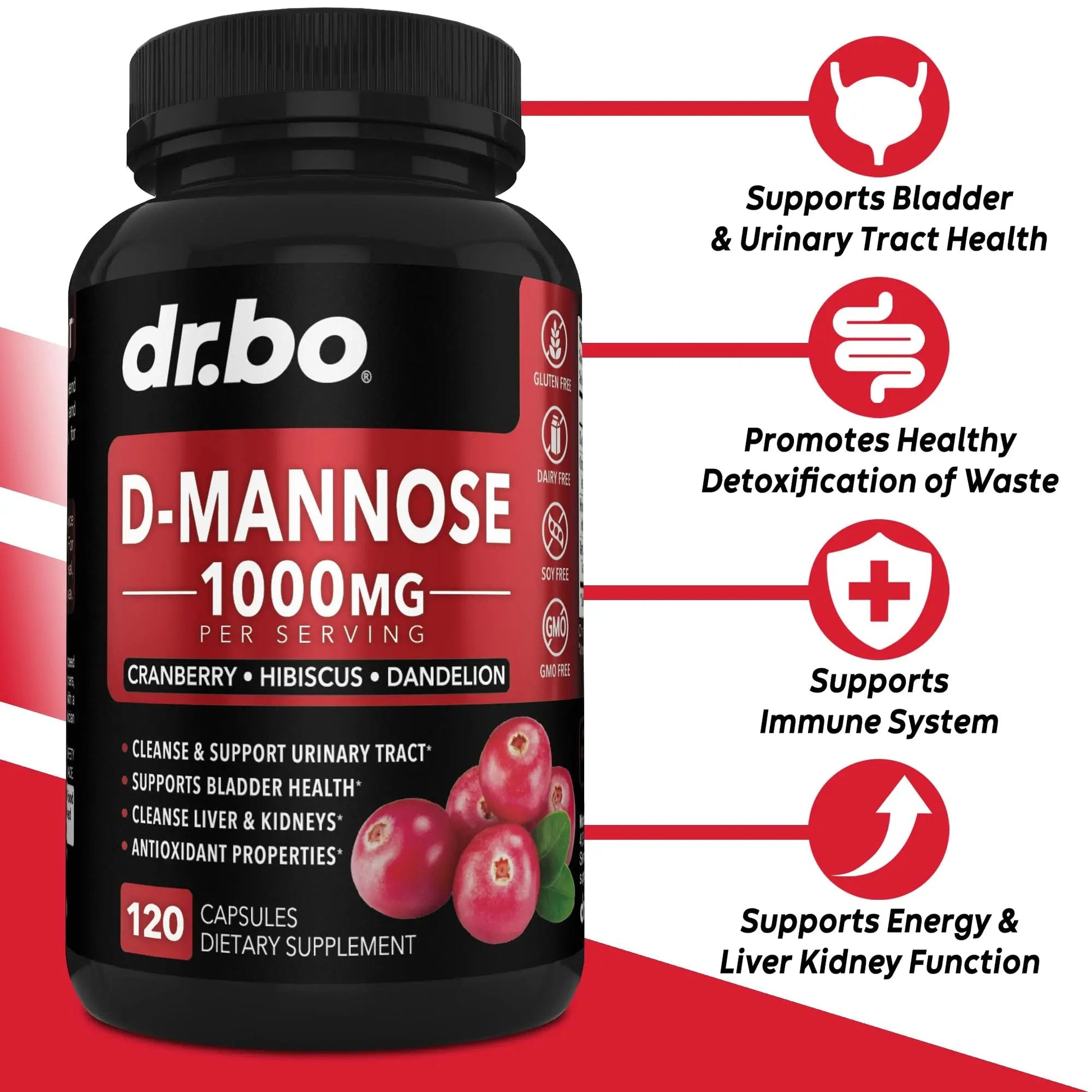 D Mannose Supplements for Women Pills - Natural D-Mannose 500mg Capsules, Cranberry DMannose Pills 1000mg Per Serving - Bladder Flush & Urinary Tract Cleanse Health Supplement - 120 Veg Capsules DR. BOAu supplements