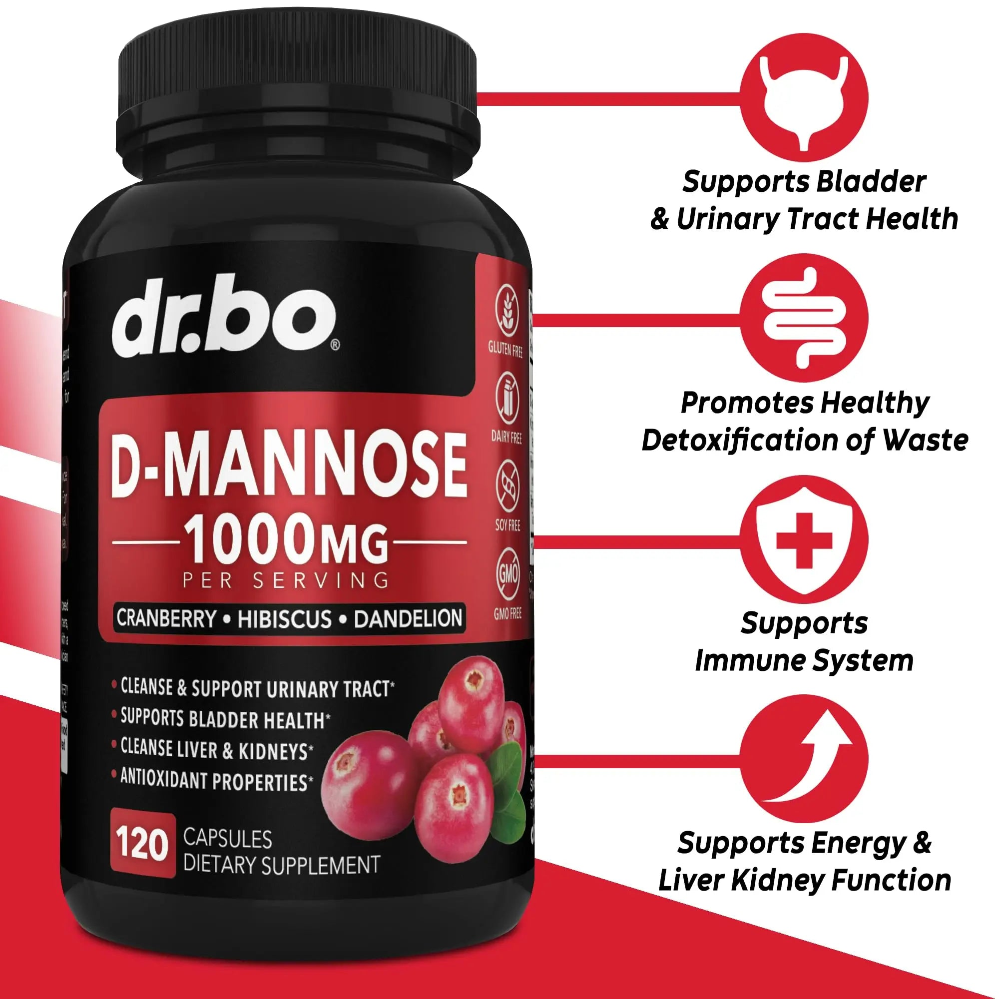 D Mannose Supplements for Women Pills - Natural D-Mannose 500mg Capsules, Cranberry DMannose Pills 1000mg Per Serving - Bladder Flush & Urinary Tract Cleanse Health Supplement - 120 Veg Capsules DR. BOAu supplements