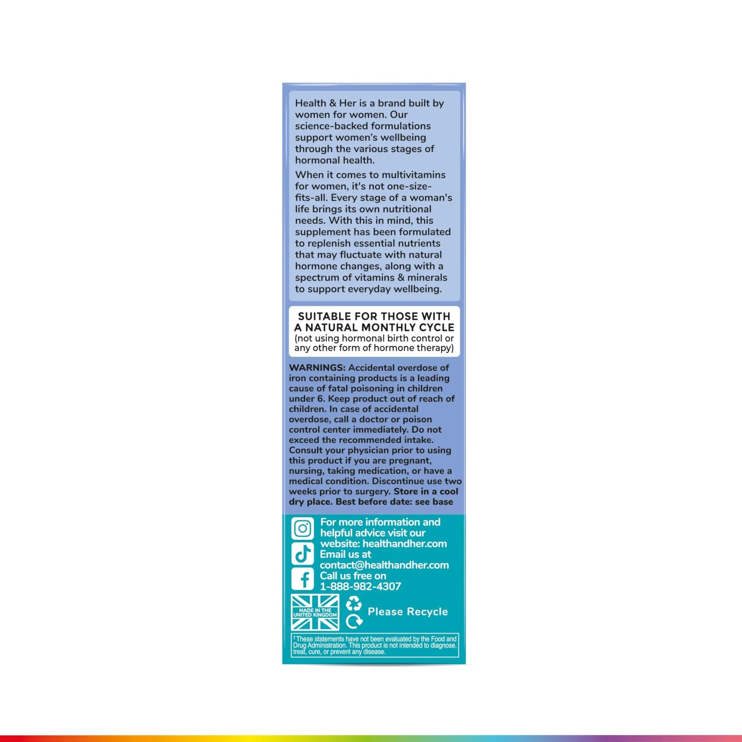 Health & Her Multivitamin for Women with Monthly Natural Cycles - Supplements for Women - Nutrition and Wellbeing Support for Menstrual Cycle Health and HerAu supplements
