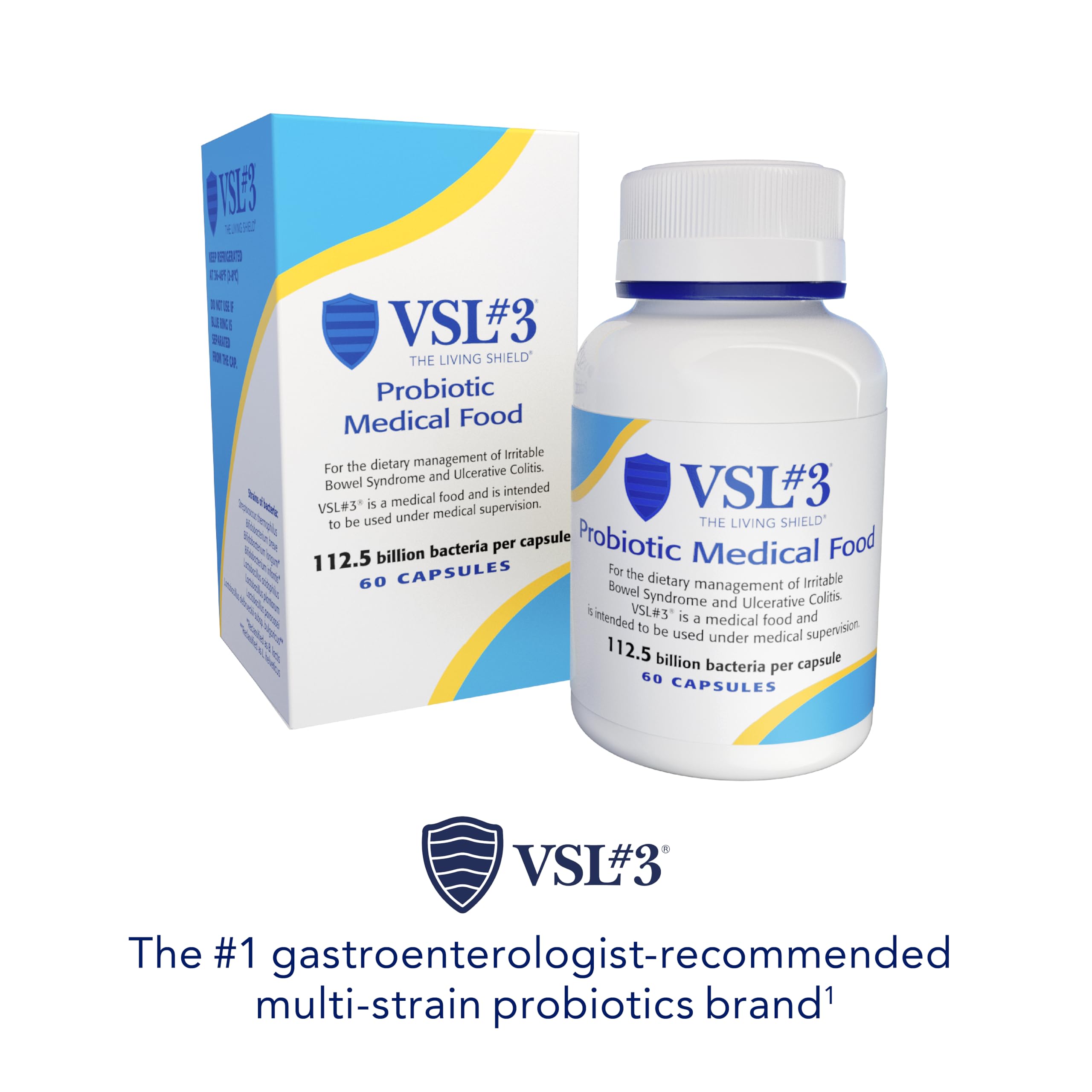 VSL#3® Probiotics for Digestive Health, IBS & UC Symptoms - 112.5B CFUs, High-Potency, Multi-Strain, Live, Refrigerated Probiotic, Medical Food for Gut Health Support in Men & Women, 60 Capsules VSL #3Au supplements