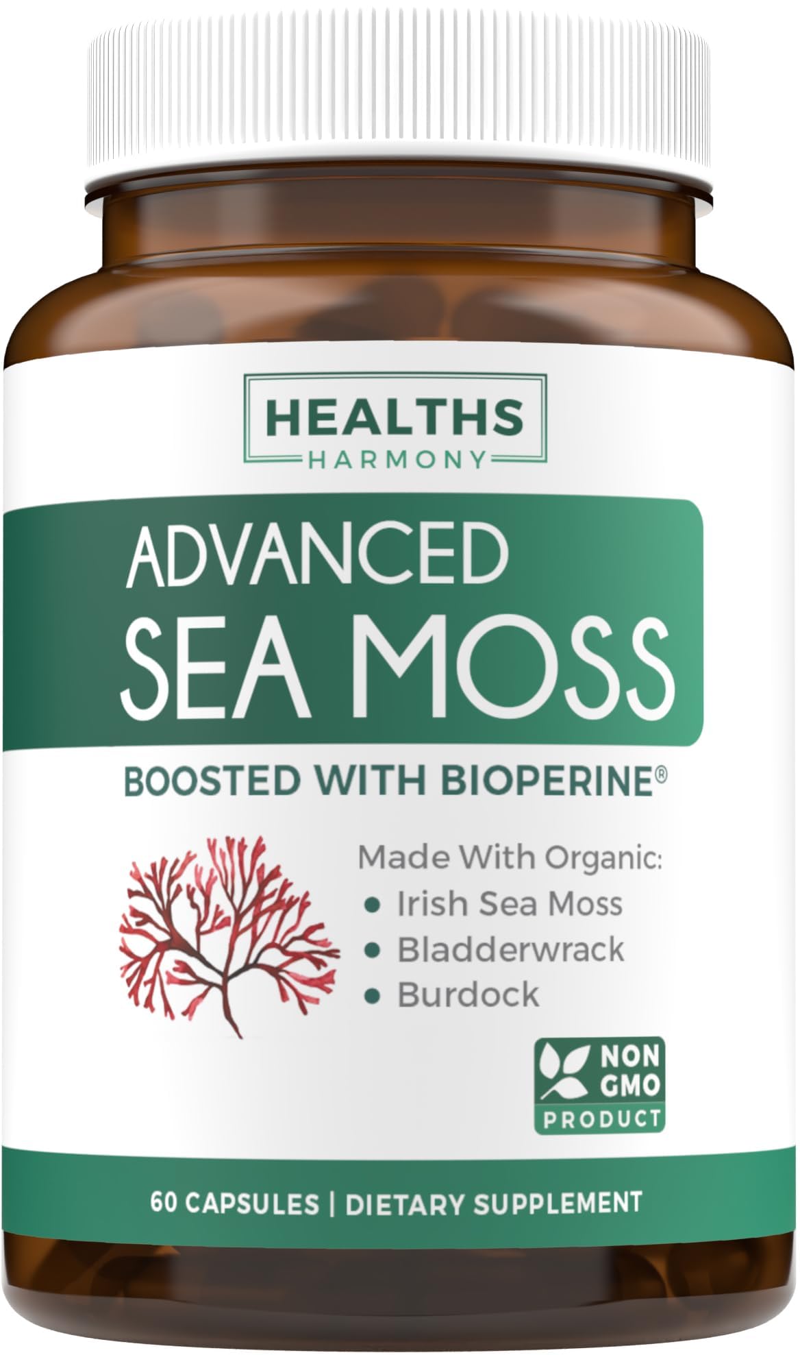 Organic Irish Sea Moss Capsules - Organic Sea Moss Capsules with Bladderwrack Burdock Root and Black Pepper Extract for Enhanced Absorption - Vegan Non-GMO & Made in the USA (1 Month Supply) Healths HarmonyAu supplements