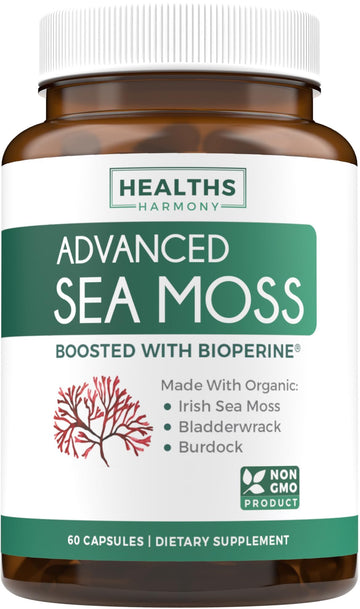 Organic Irish Sea Moss Capsules - Organic Sea Moss Capsules with Bladderwrack Burdock Root and Black Pepper Extract for Enhanced Absorption - Vegan Non-GMO & Made in the USA (1 Month Supply) Healths HarmonyAu supplements