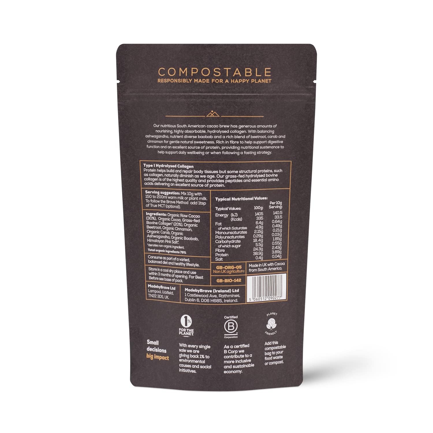 Ancient + Brave - Cacao + Collagen Powder 250g - Peruvian Raw Cacao Hot Chocolate with Grass Ancient + BraveAu supplements