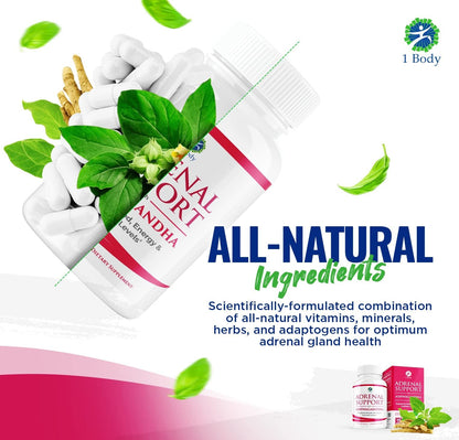 1 Body Adaptogen Complex Supplement with Ashwagandha - 60 Vegan Cap 1 BodyUS supplements