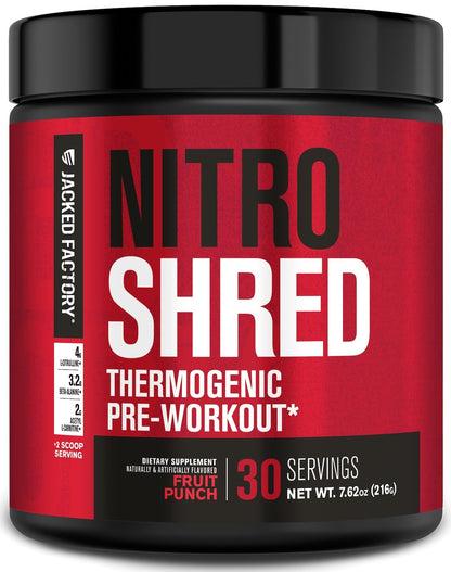 Jacked Factory NITROSURGE Shred Pre Workout Supplement - Energy Booster, Instant Strength Gains, Sharp Focus, Powerful Pumps - Nitric Oxide Booster & PreWorkout Powder - 30Sv, Fruit Punch Jacked FactoryUS supplements