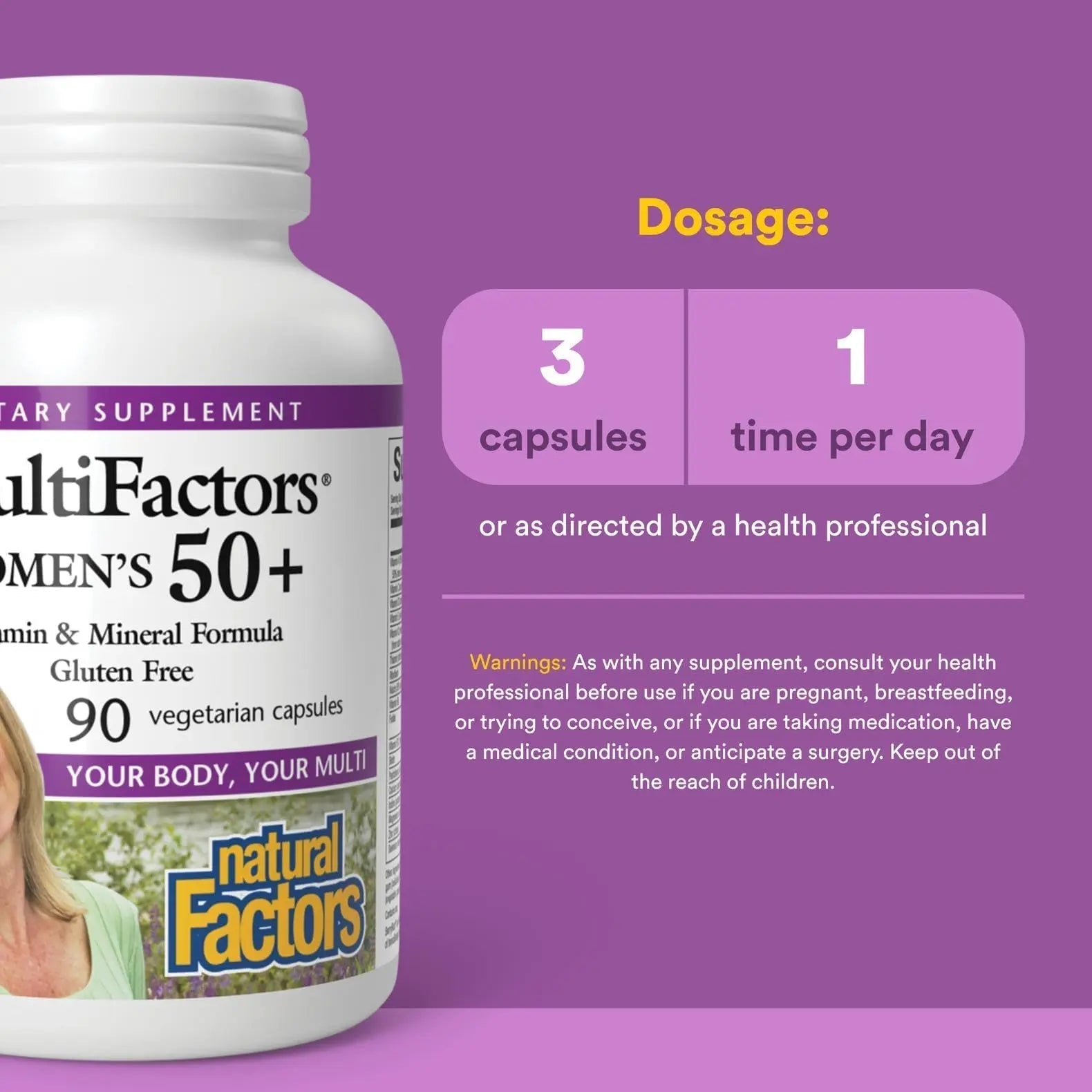 MultiFactors by Natural Factors, Women's 50+ Multivitamin & Mineral Formula, Dietary Supplement for Nutritional Support, 90 capsules (30 servings) Natural FactorsAu supplements