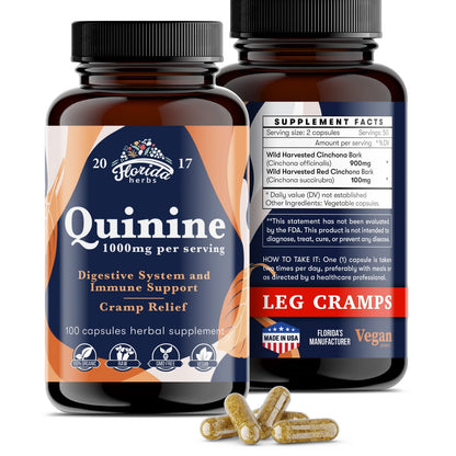Leg Cramps Support Organic Pills - 1000 mg - Quinine Tablets for Cramp Defense FLORIDA HERBSUS supplements