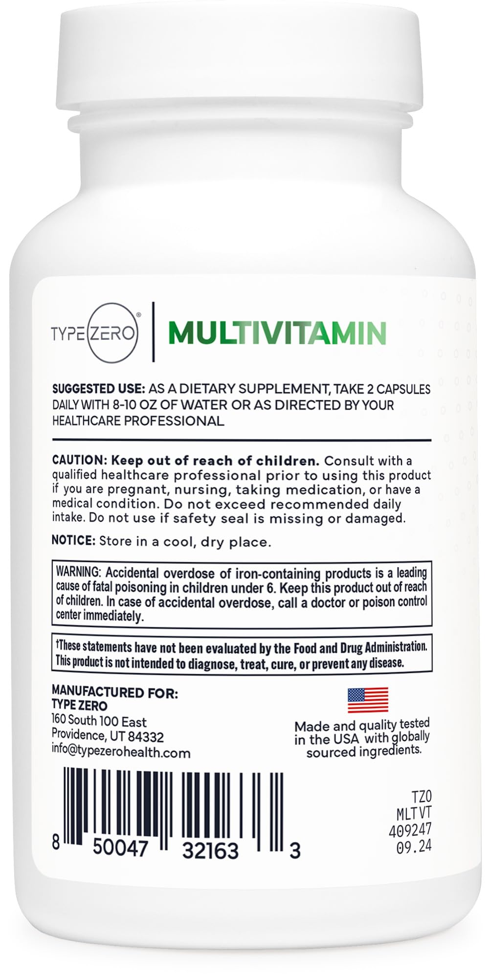 Type Zero Multivitamin Capsules (120 Capsules) (1300 mg) - with Probiotics + 22 Vitamins and Minerals, GMO-Free Type ZeroUS supplements