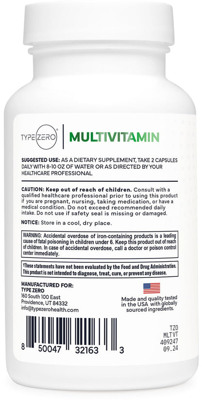 Type Zero Multivitamin Capsules (120 Capsules) (1300 mg) - with Probiotics + 22 Vitamins and Minerals, GMO-Free Type ZeroUS supplements