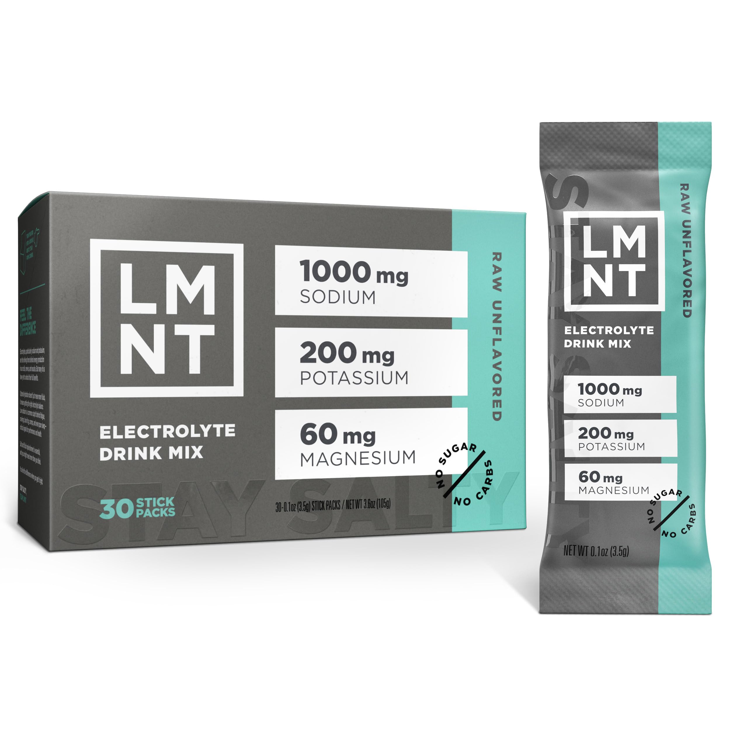 LMNT Zero Sugar Electrolytes - Raw Unflavored Salt | Drink Mix | 30-Count Drink LMNTUS supplements