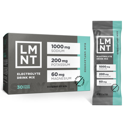 LMNT Zero Sugar Electrolytes - Raw Unflavored Salt | Drink Mix | 30-Count Drink LMNTUS supplements