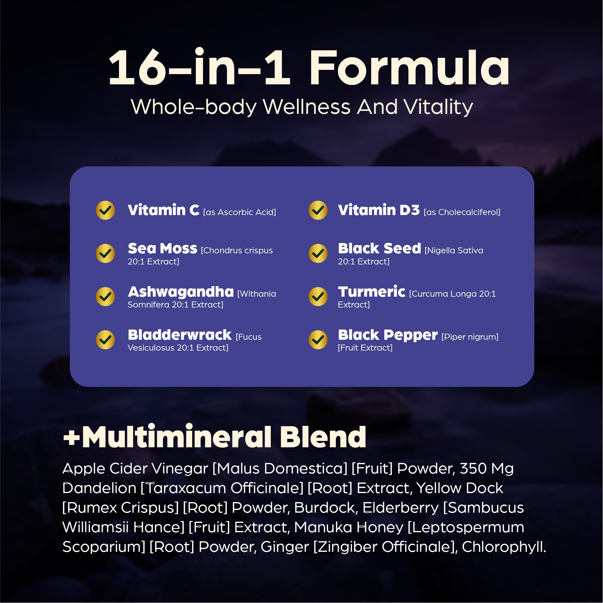 Anuva 16-in-1 Sea Moss Capsules | Black Seed Oil, Ashwagandha, with Vitamin C, D3, Turmeric, Burdock, Bladderwrack & Multi-Minerals | Immune, Skin, Joint & Energy Support | 60 Veggie Capsules AnuvaAu supplements