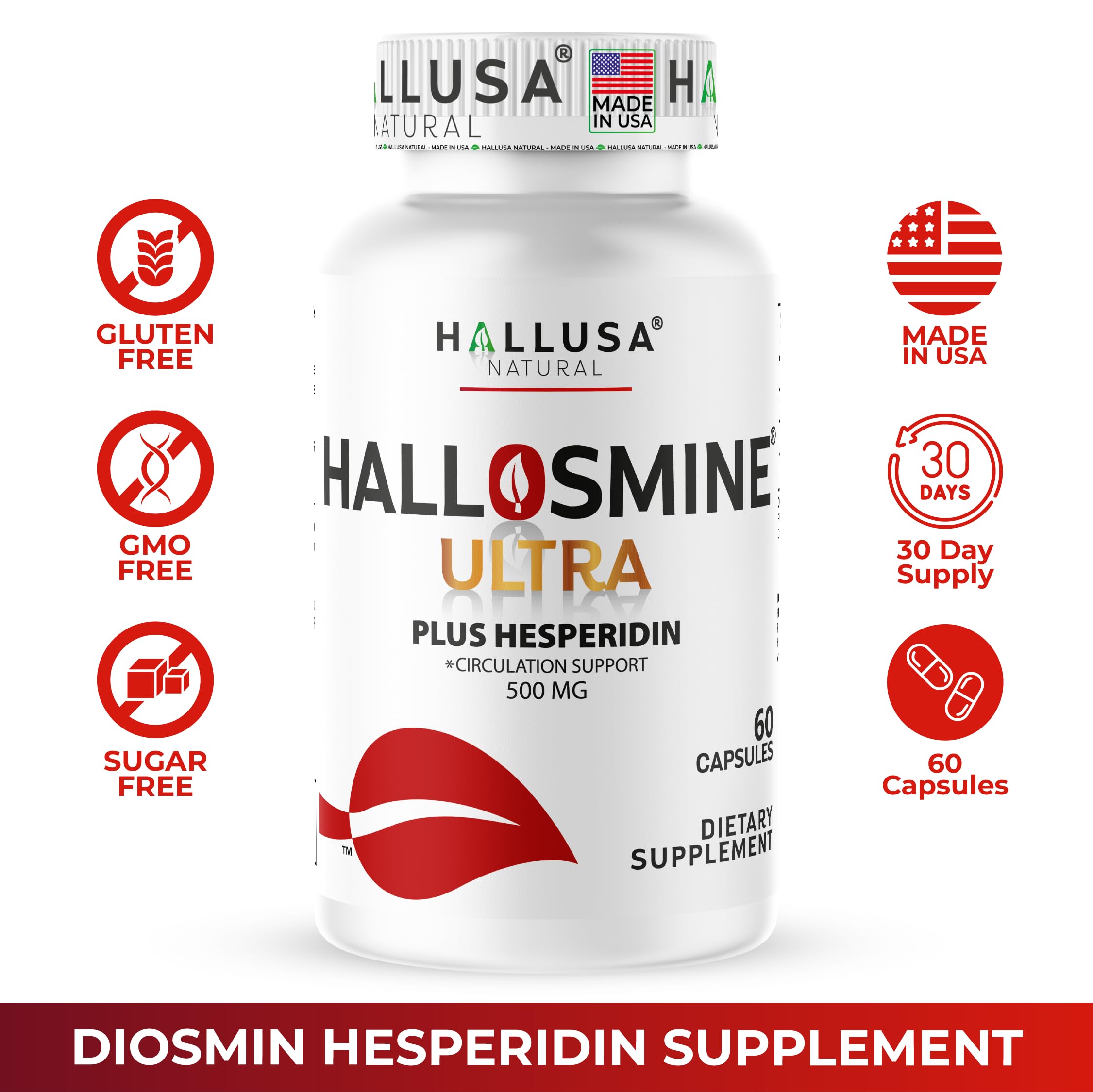Hallusa Natural Hallosmine Ultra Diosmin 500mg & Hesperidin 150mg – Heavy Legs, Swelling & Vein - Blood Circulation Supplements, 60 Caps Hallusa NaturalAu supplements