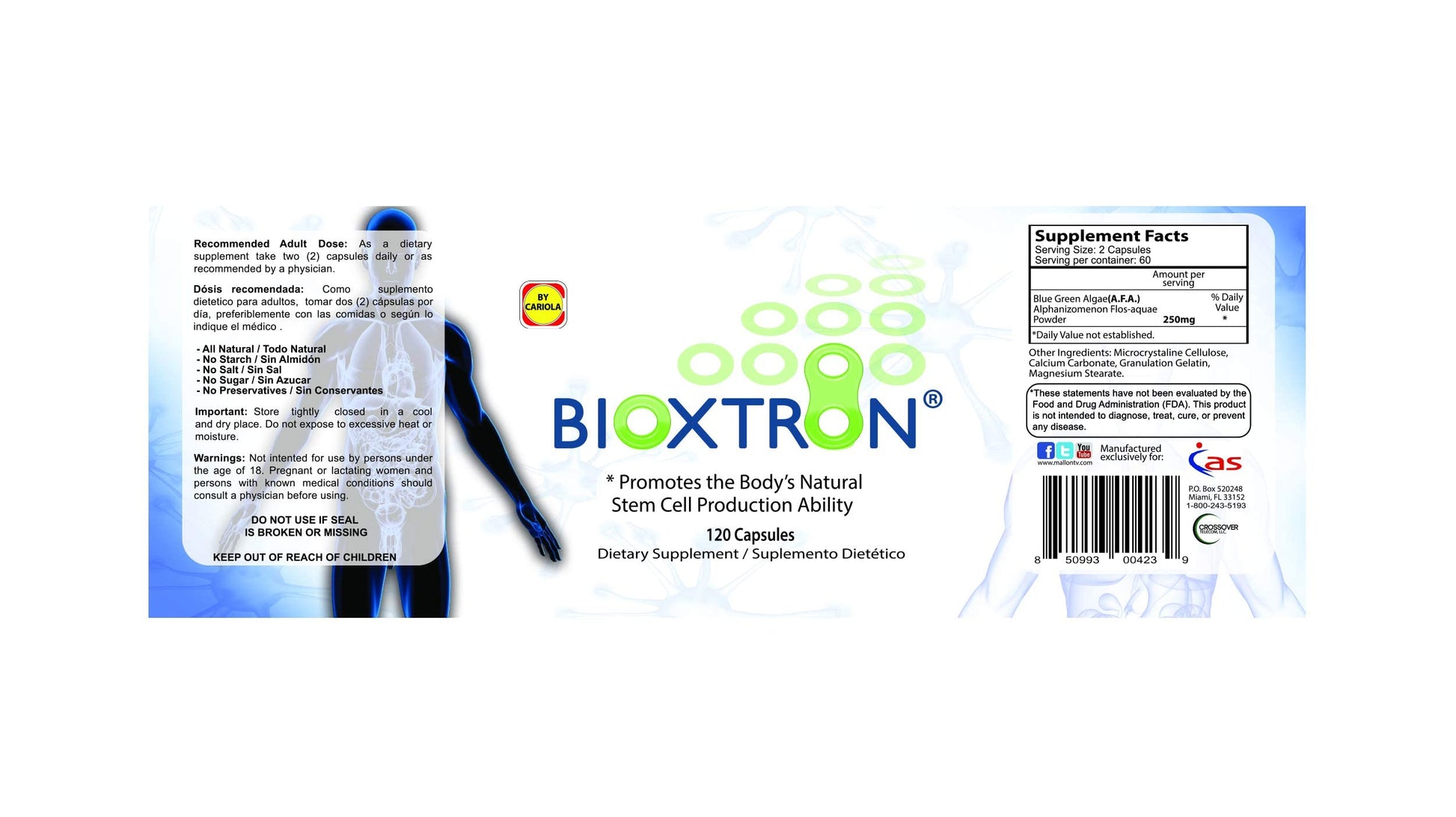 Bioxtron Natural AFA Stem Cell Supplement - Joint Support & Muscle Pain - Immune System Support - Natural Blue Green Algae Spirulina - 120 Caps BioxtronAu supplements