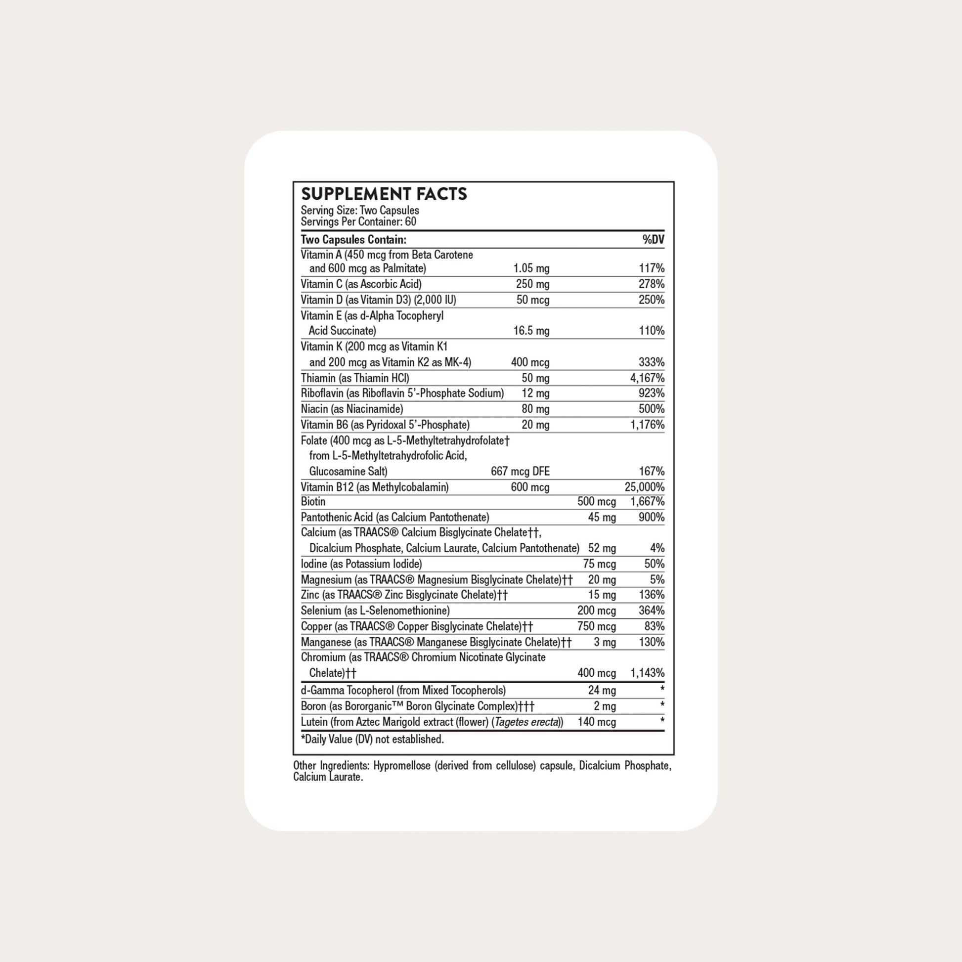 THORNE - Basic Nutrients 2/Day - Comprehensive Daily Multi-Vitamin with Optimal Bioavailability - Vitamin & Mineral Formula - Third-Party Certified - Gluten, Dairy & Soy-Free - 120 Capsules THORNEAu supplements