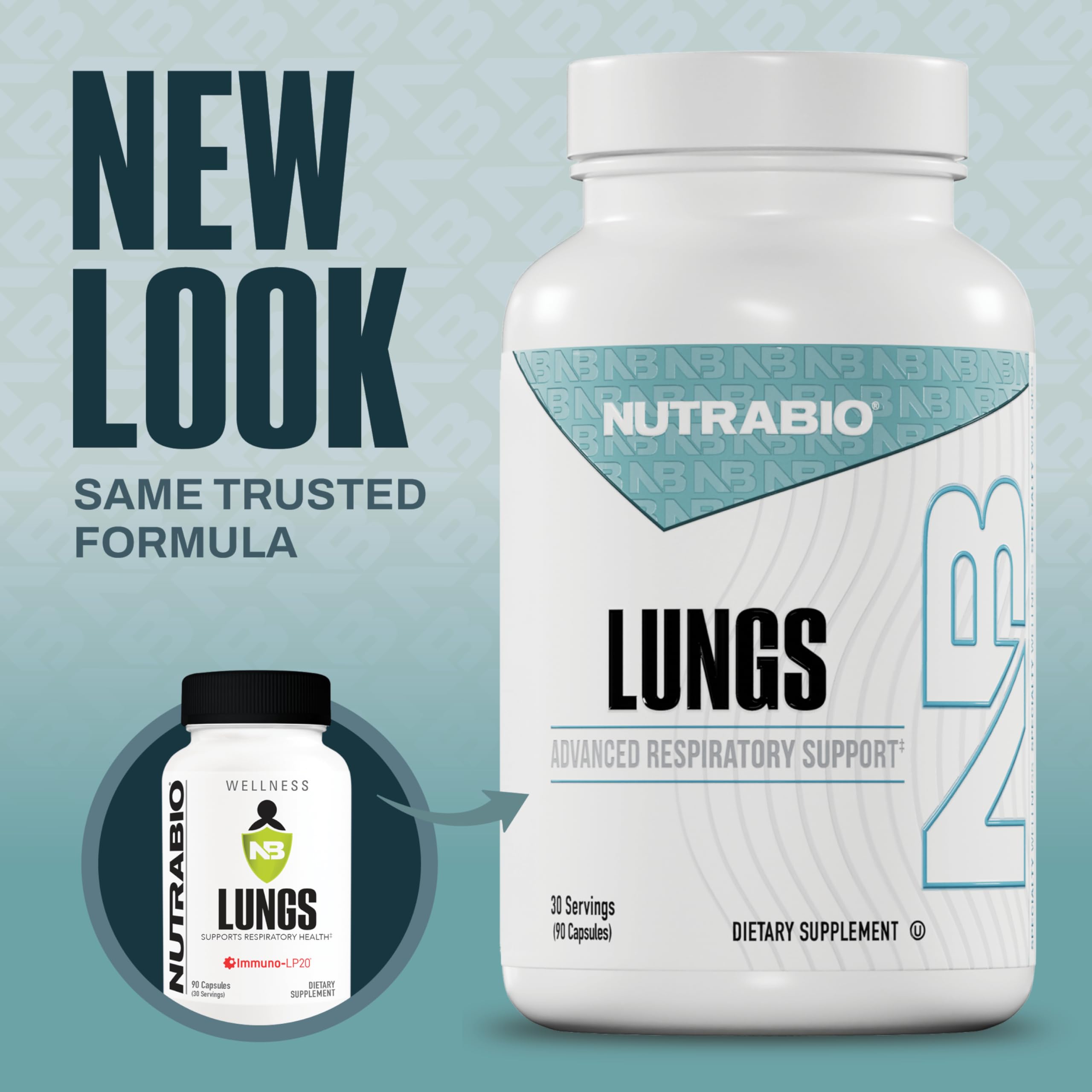 NutraBio Lungs Supplement - Blend of Immuno-LP20 and Natural Extracts to Help Support Respiratory & Immune Health - 90 Capsules NutraBioAu supplements