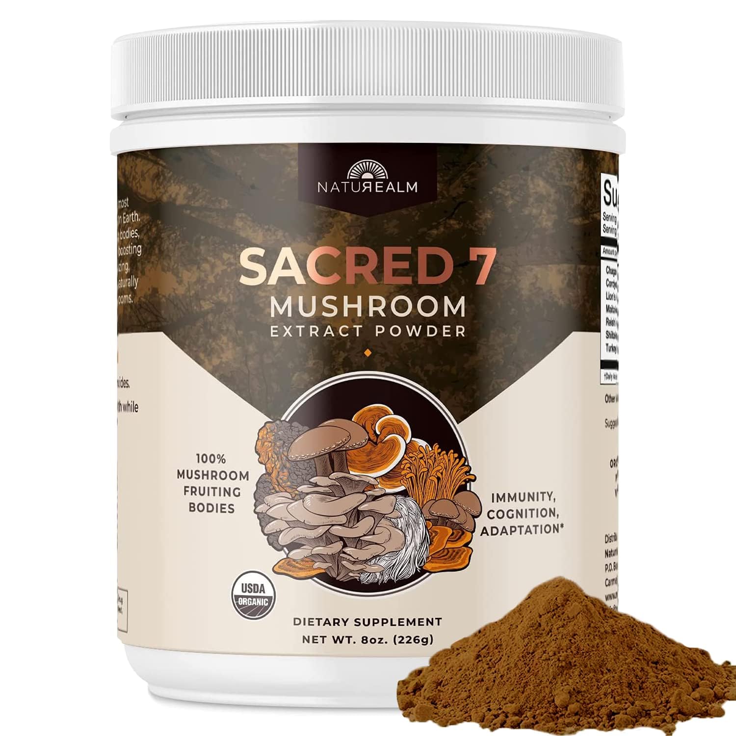 Naturealm Sacred 7 Mushroom Extract Powder - USDA Organic - Lion's Mane, Reishi NaturealmUS supplements