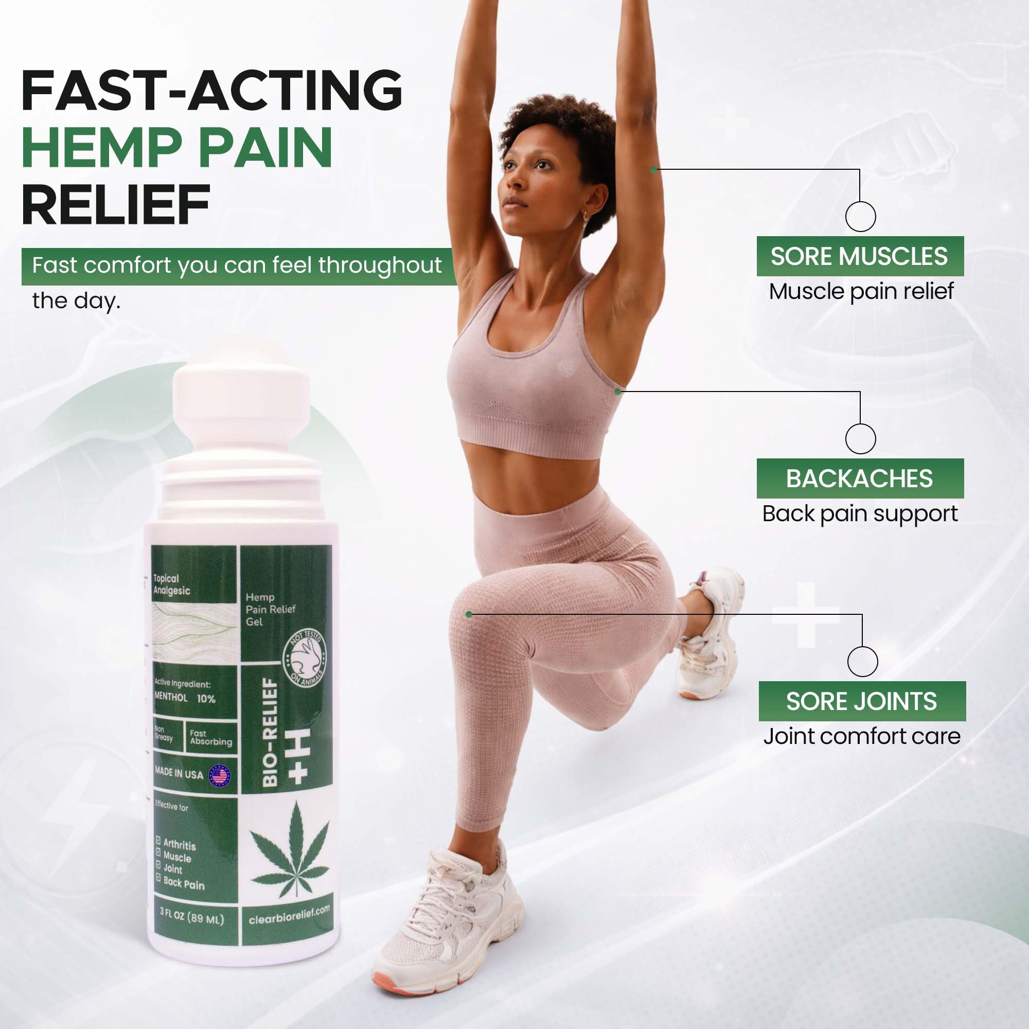 BIO-RELIEF Fast-Acting Hemp Pain Relief Roll On - Highly Effective, Cool & Topical Pain Relief Extra Strength for Arthritis, Muscle, Joint & Back – Easy Roll On Maximum Strength Scientific Solutions GlobalAu supplements