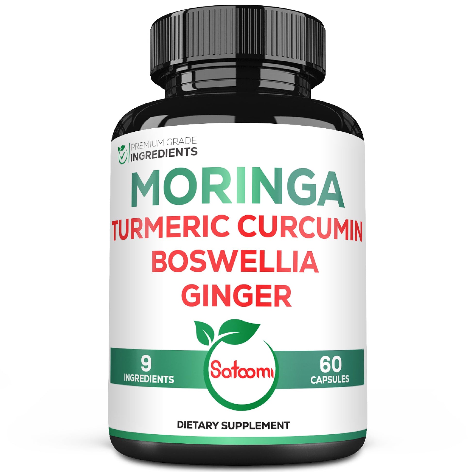 Satoomi 9in1 Moringa Capsules - Featuring Moringa, Turmeric, Boswellia, Ginger, Ashwagandha, Ceylon Cinnamon and Milk Thistle, and Resveratrol | Support Mood, Heart & Overall Health - 60 Count SatoomiAu supplements
