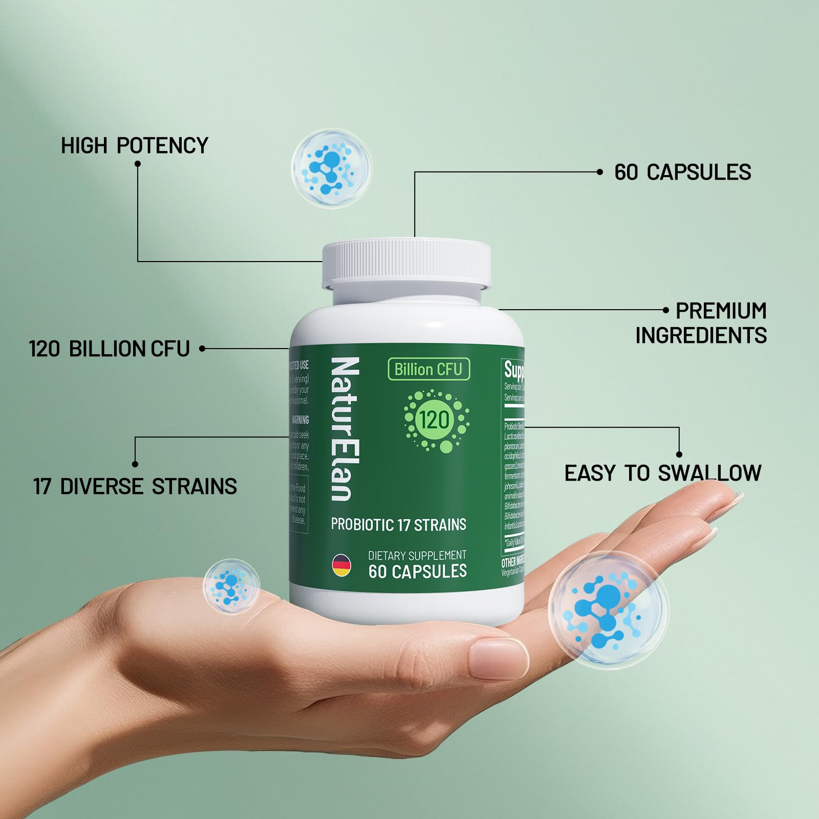 Probiotics for Women & Men - 120 Billion CFU, 17 Powerful Strains for Gut Health, Immunity & Fast Bloating Relief, Third - Party Tested, Non-GMO & Vegan Probiotics Formula for Digestive Health, 60 CT NaturElanAu supplements