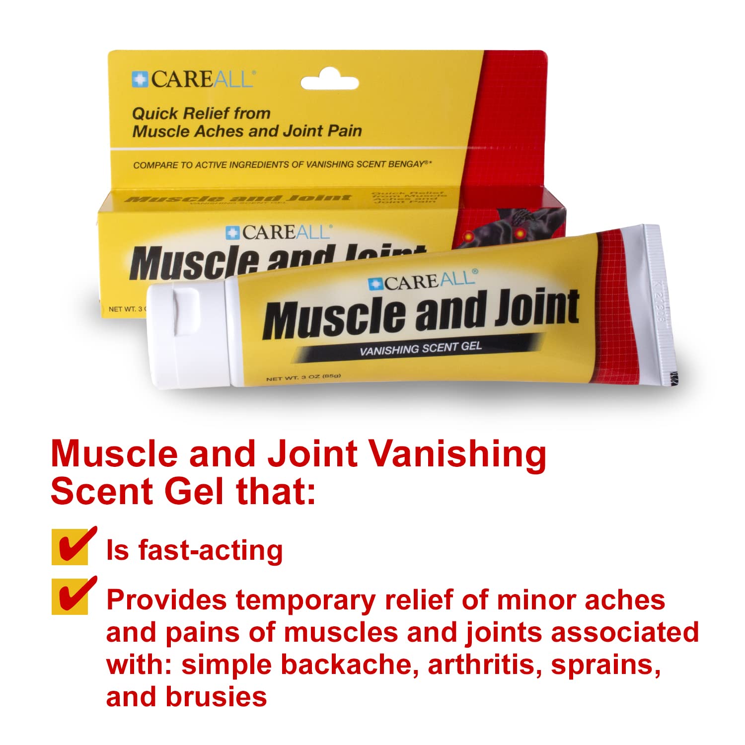 CareAll Muscle & Joint Vanishing Scent Gel, 3.0 oz. (3 Pack), Non-Greasy, Pain Relief Gel for Muscle, Back and Minor Arthritis, Topical Analgesic, 2.5% Menthol CareAllAu supplements