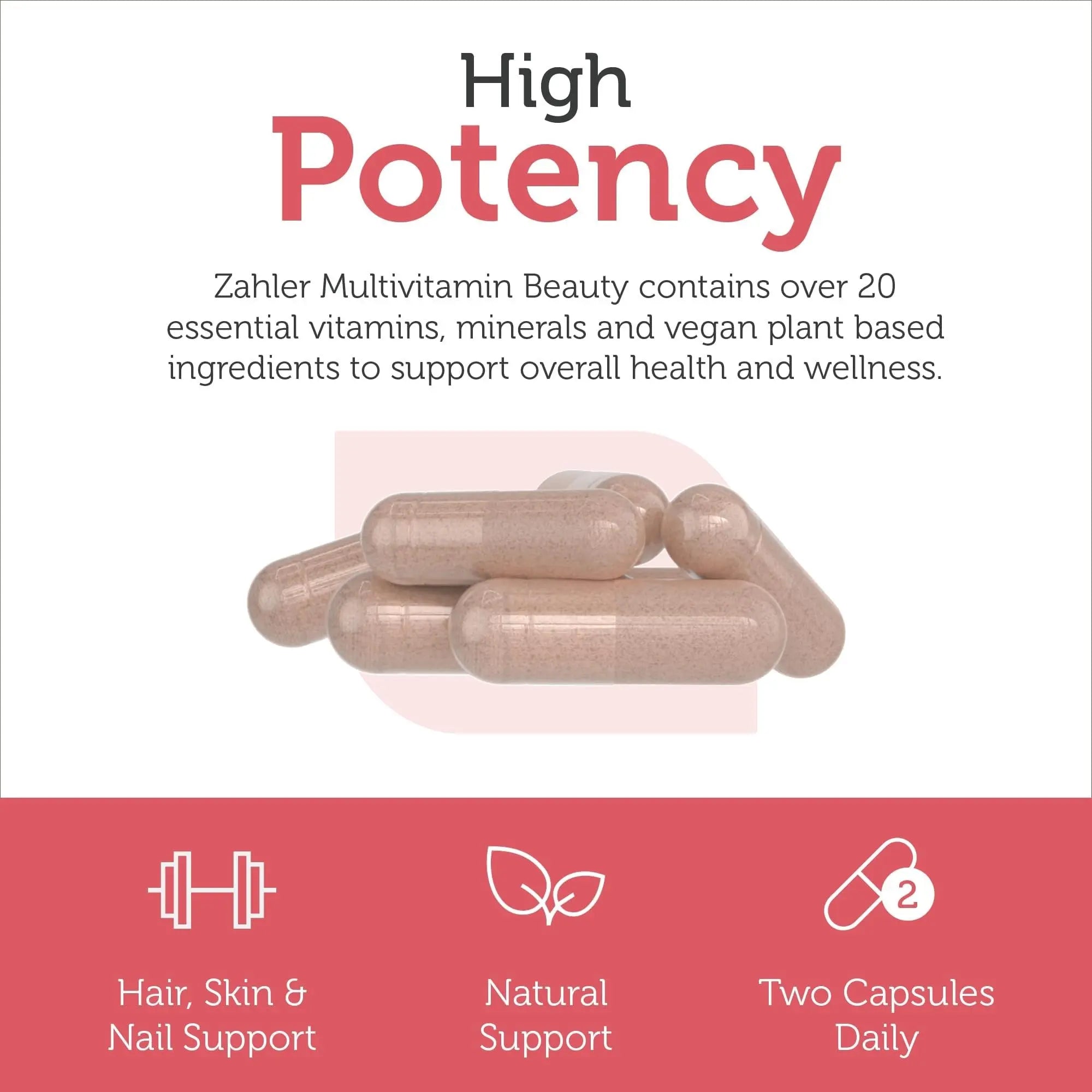 Zahler Multivitamin Beauty + Skin Hair and Nails Support, Multivitamin for Women and Men with Iron, Certified Kosher, 60 Capsules ZahlerAu supplements