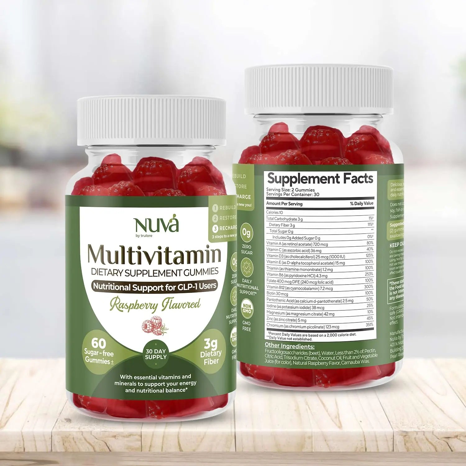 NuVa GLP-1 Support Multivitamin Gummies for Men & Women: Raspberry, Sugar-Free, 3g Fiber for Digestion & Gut Health NuVaAu supplements