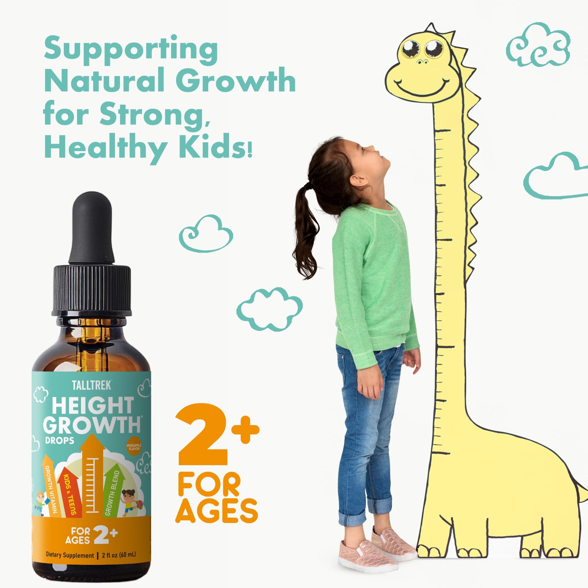 TallTrek Height Growth Supplement Drops for Kids - Teens Bone Growth Height Increase and Maximizer Immune Health Drops with Vitamins D3 K2 Zinc & Calcium - Gluten Free Vegan Pineapple Flavor TallTrekAu supplements