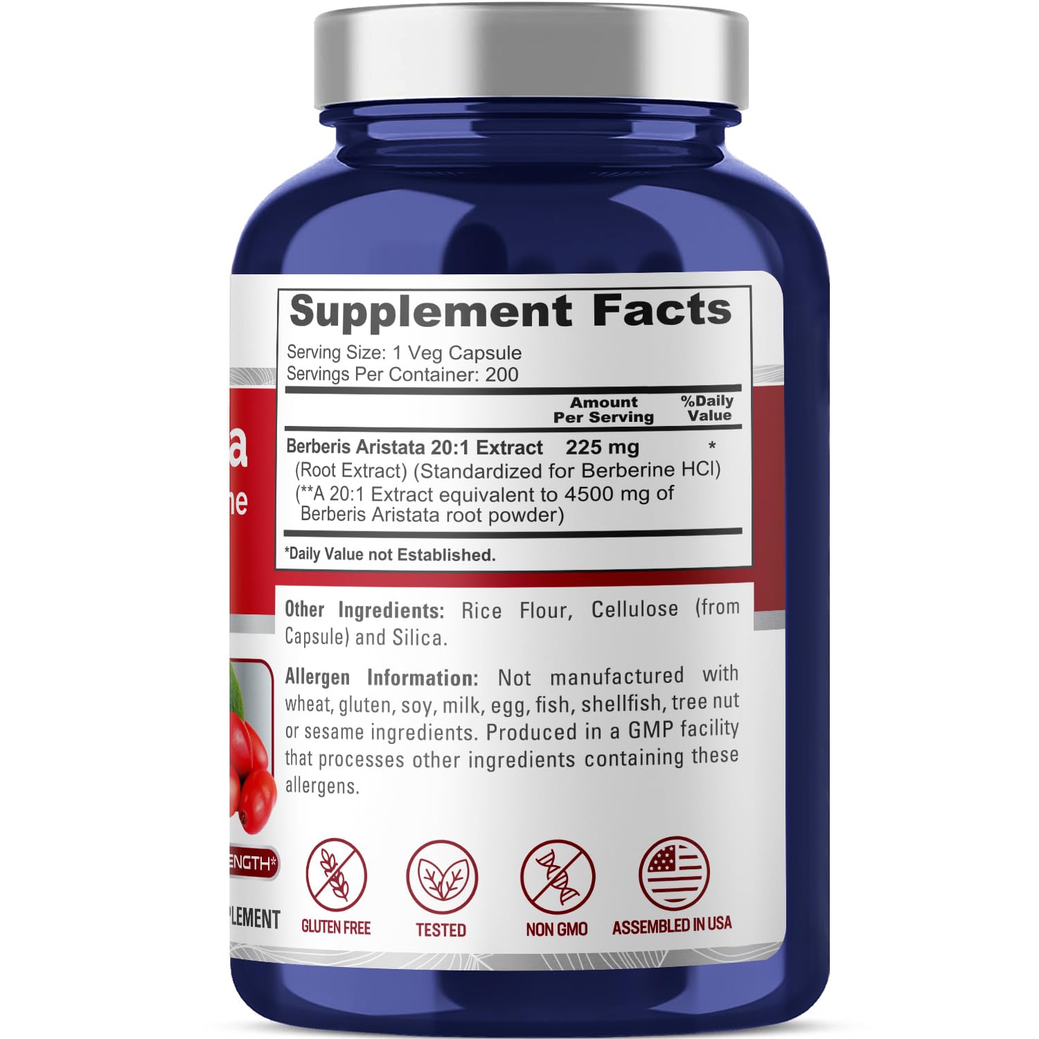 NusaPure Berberine HCI 4500 mg - 200 Veggie Caps - 6 Months Supply - (100% Vegetarian NusaPureAu supplements