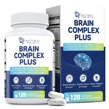 Brain Supplements for Memory & Focus - Nootropic with Bacopa Monnieri, Lion's Mane, Alpha GPC, Phosphatidylserine | Supports Mental Clarity & Cognitive Function | Vitamin B6 & B12-120 Capsules MigcopatAu supplements