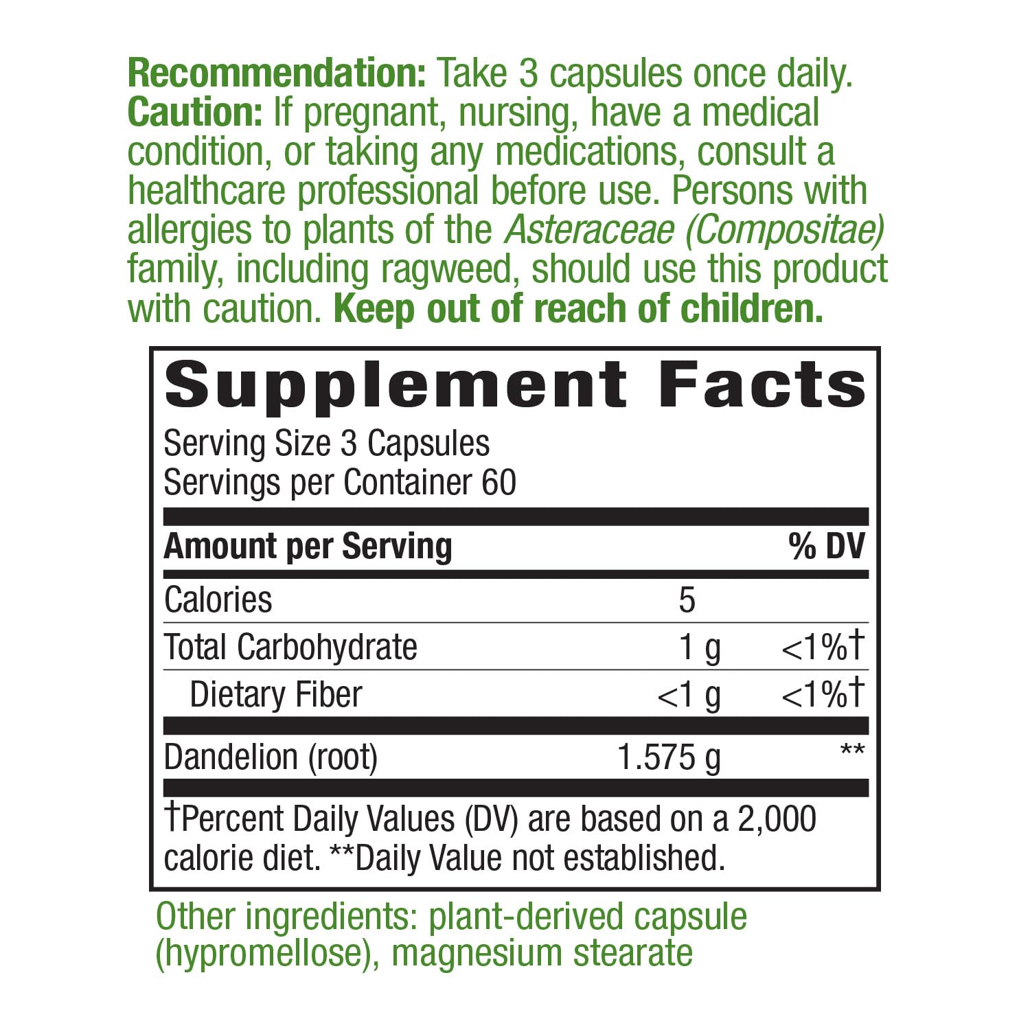 Nature's Way Dandelion Root Diuretic Herb* 525 mg per Capsule Non-GMO Nature's WayAu supplements