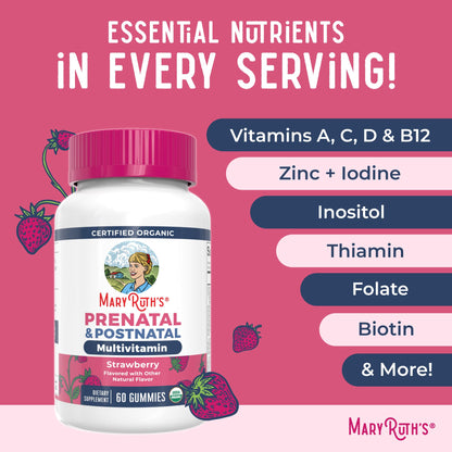 MaryRuth Organics Prenatal Vitamins for Women | USDA Organic Prenatal Gummies | Postnatal Vitamins for Women Breastfeeding | Methylfolate 800 mcg DFE | Iodine | Vegan | Non GMO | 30 Servings MARYRUTH'SUS supplements