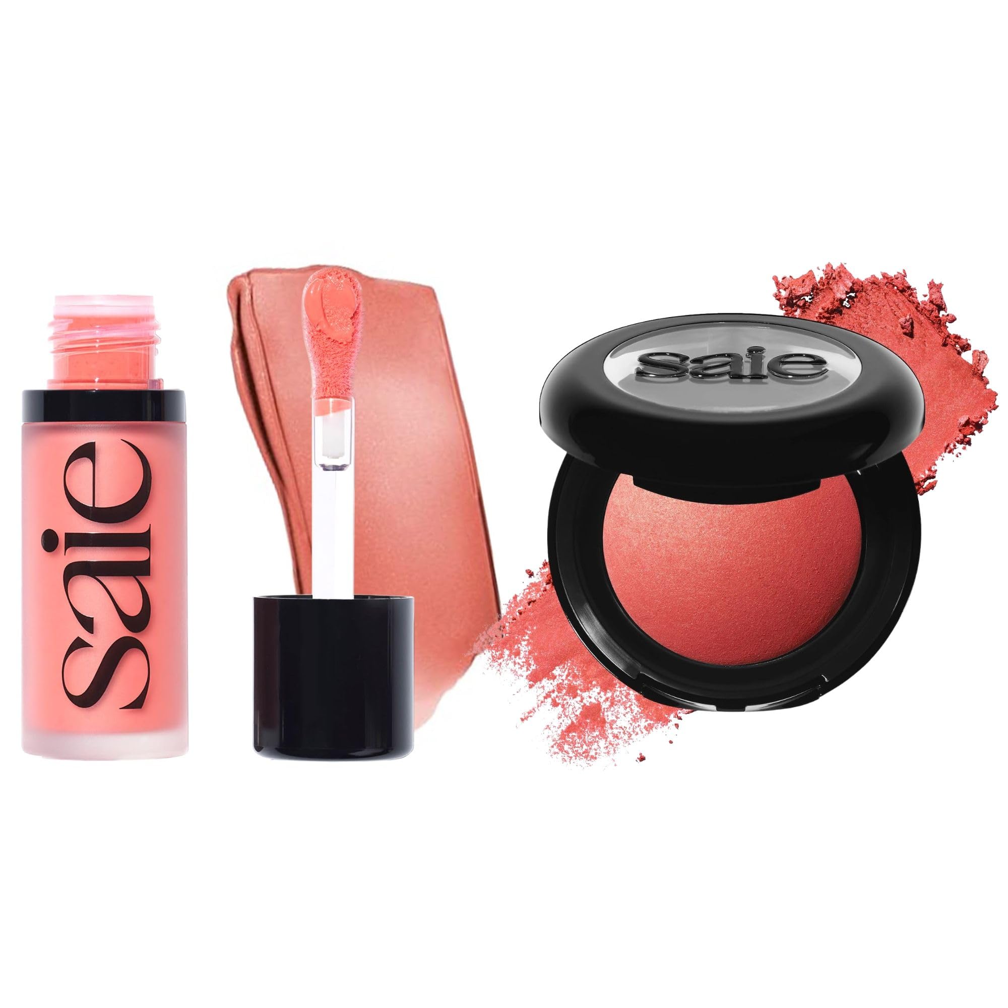 Saie Cheek Flush Duo - Dew Liquid Blush (.40 oz, Poppy), SuperSuede Baked Powder Blush (.01 oz, Stella) - Layerable, Skin-Nourishing Blushes for a Seamless Radiant Finish SaieAu supplements